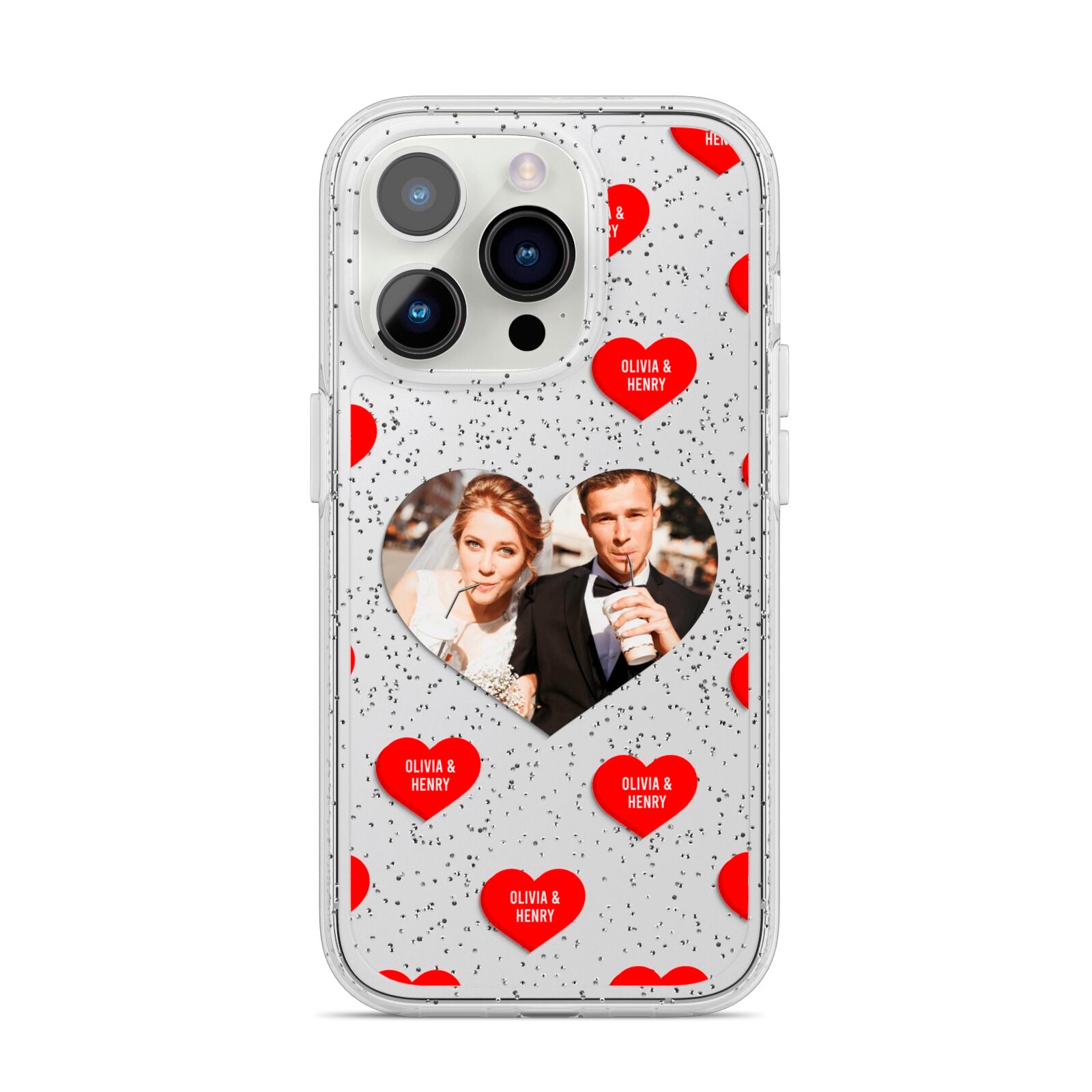 Valentines Day Photo Upload iPhone 14 Pro Glitter Tough Case Silver