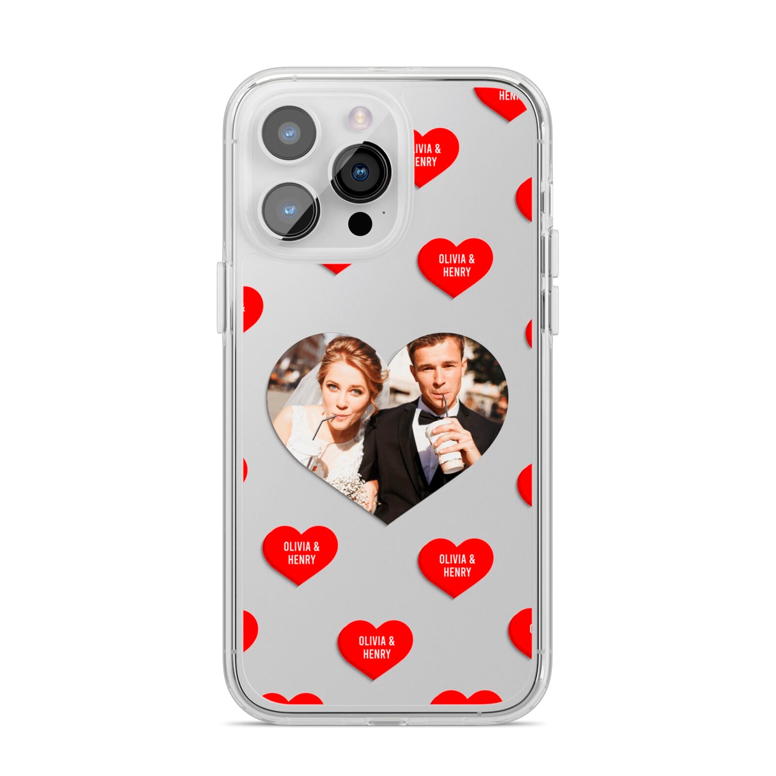 Valentines Day Photo Upload iPhone 14 Pro Max Clear Tough Case Silver
