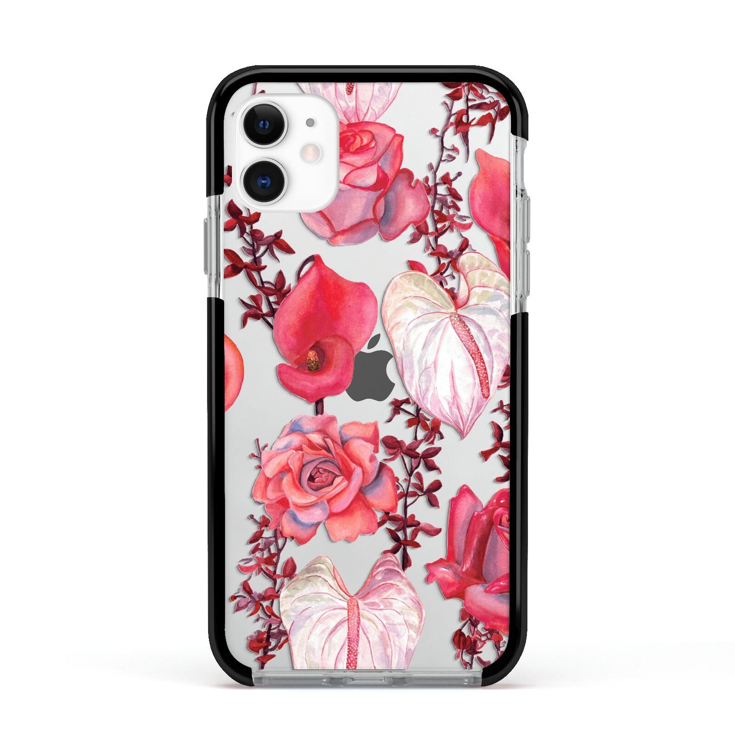 Valentines Flowers Apple iPhone 11 in White with Black Impact Case