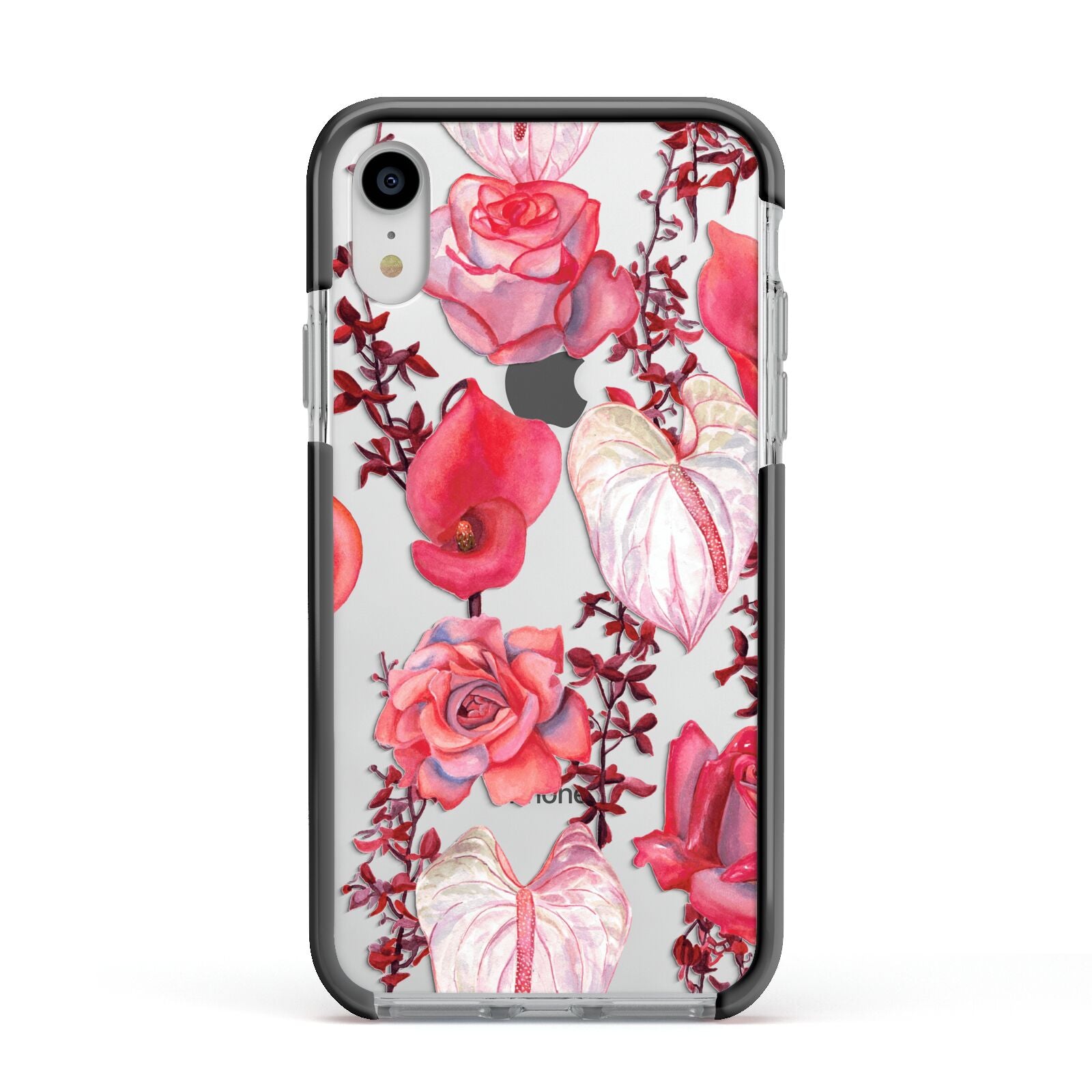 Valentines Flowers Apple iPhone XR Impact Case Black Edge on Silver Phone