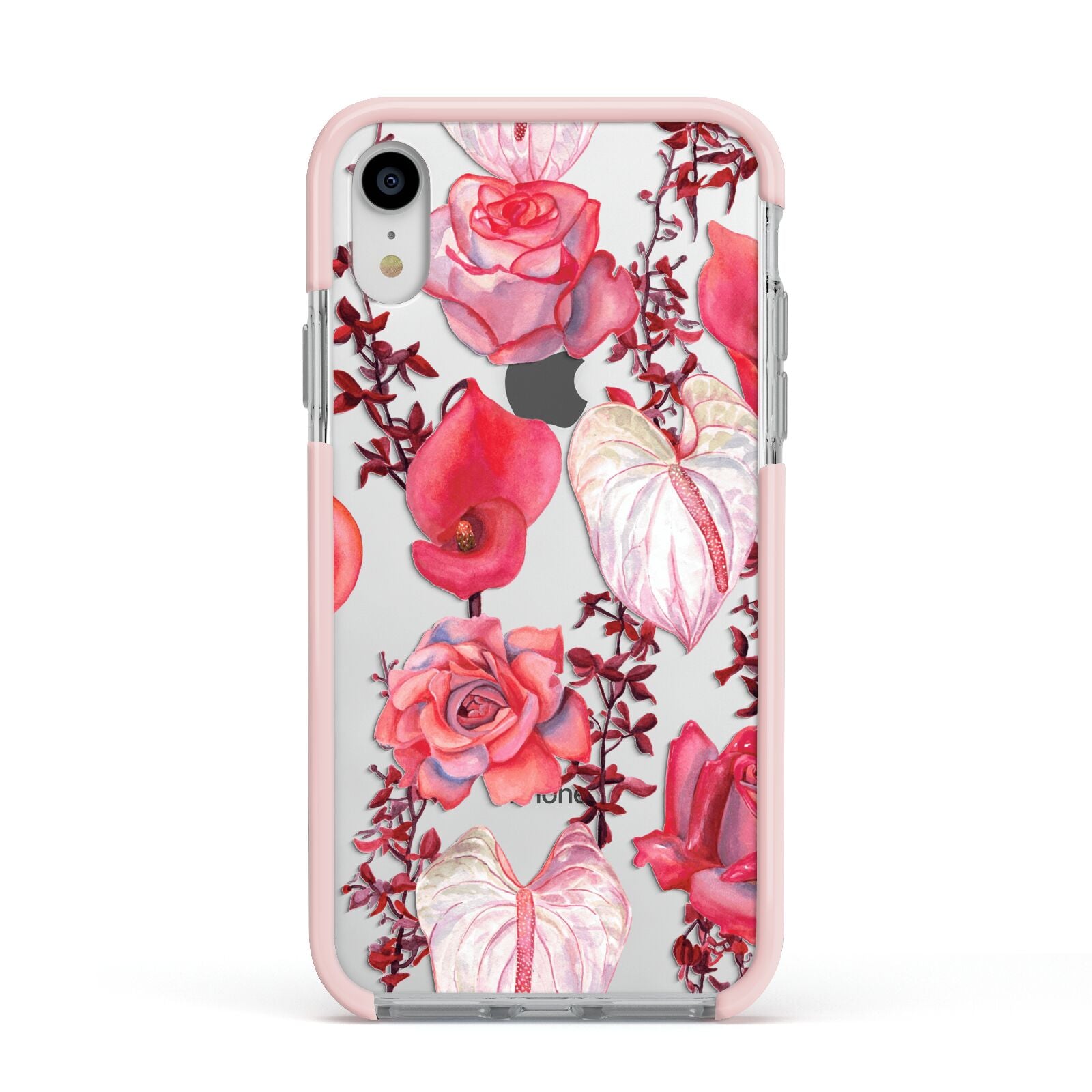 Valentines Flowers Apple iPhone XR Impact Case Pink Edge on Silver Phone