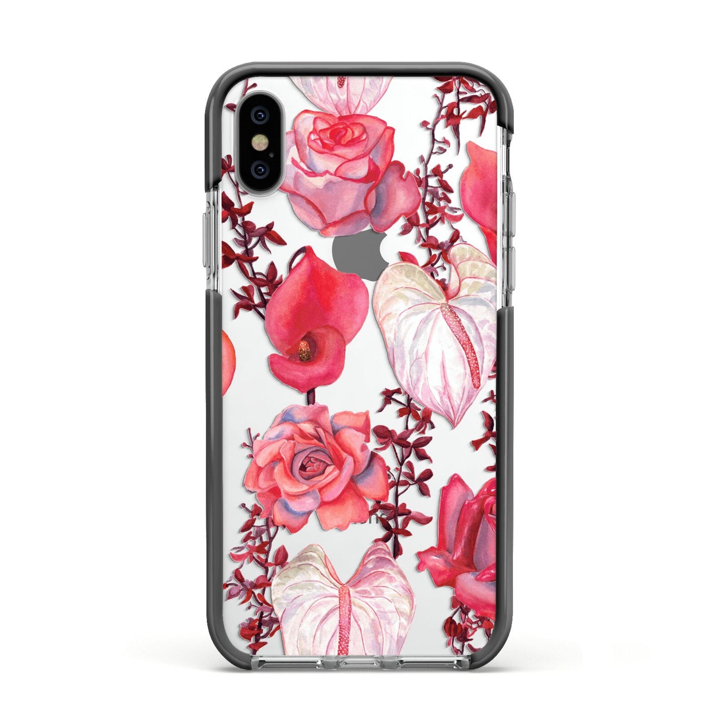 Valentines Flowers Apple iPhone Xs Impact Case Black Edge on Silver Phone