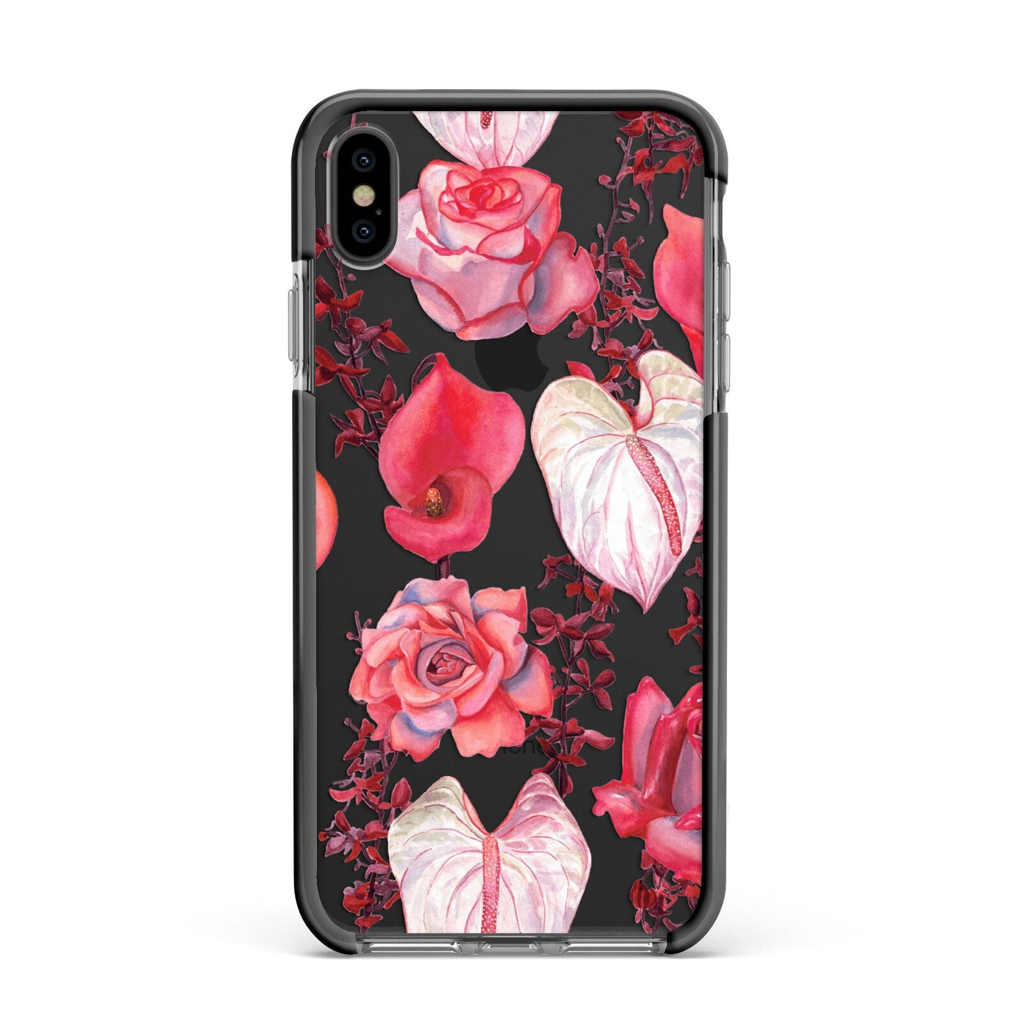 Valentines Flowers Apple iPhone Xs Max Impact Case Black Edge on Black Phone