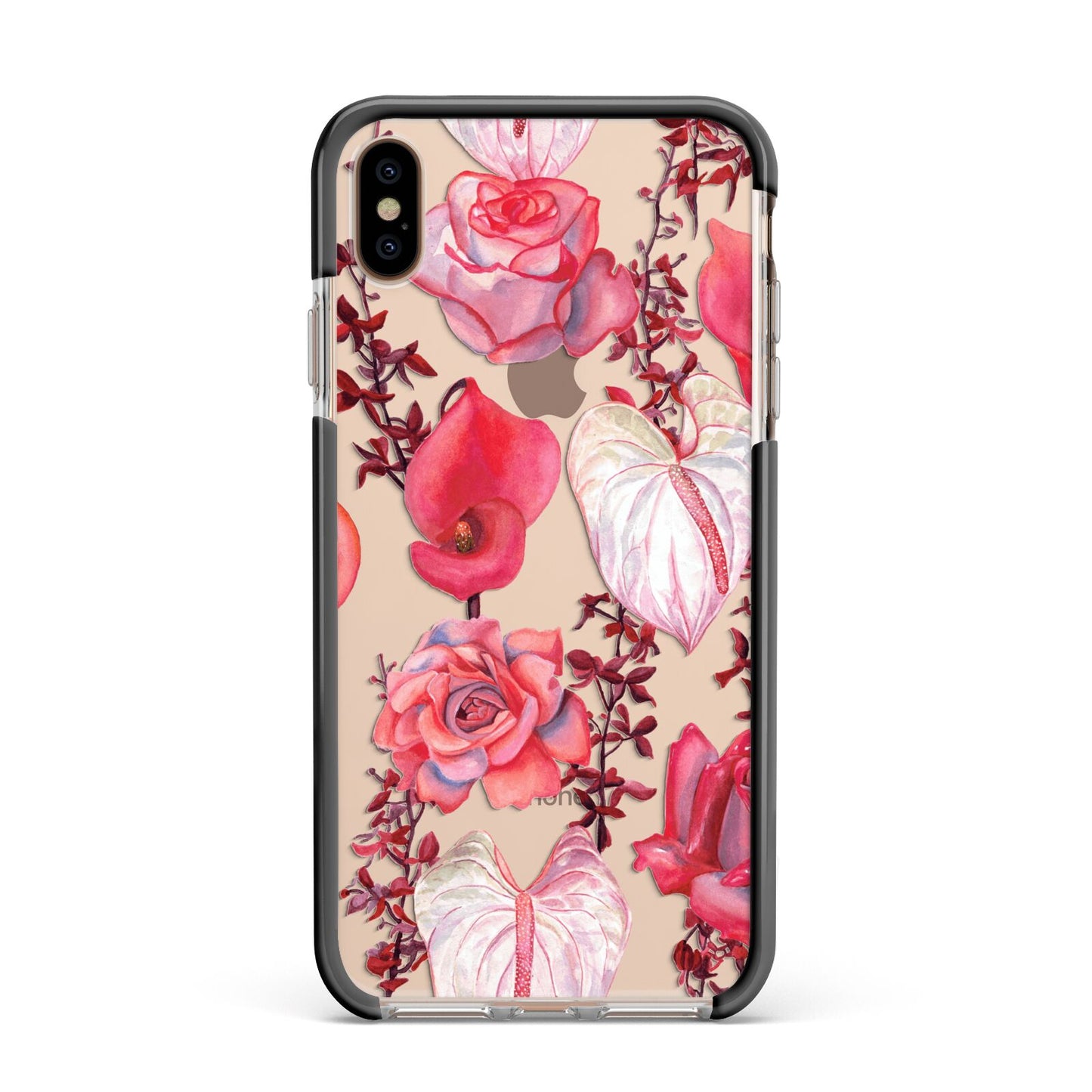 Valentines Flowers Apple iPhone Xs Max Impact Case Black Edge on Gold Phone