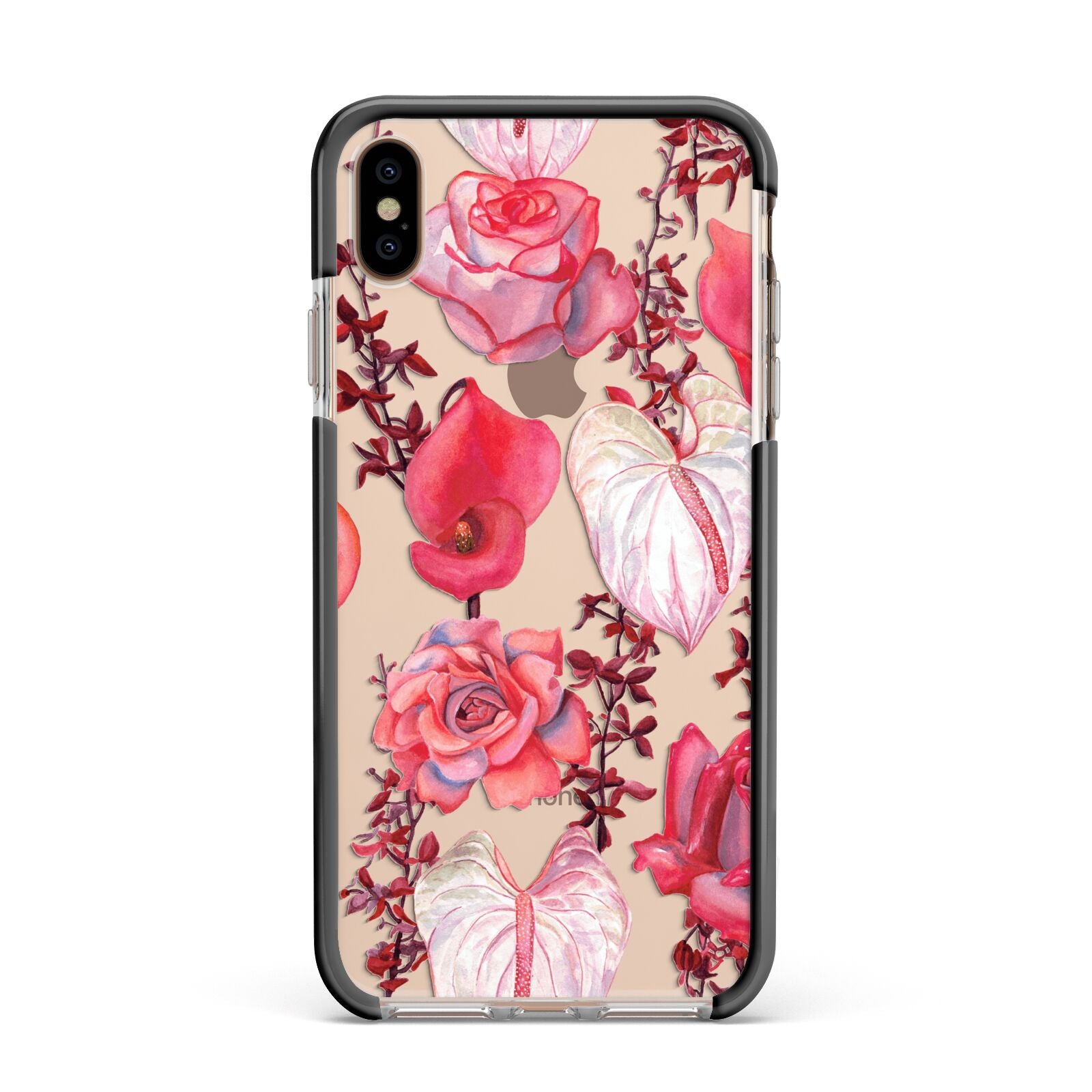 Valentines Flowers Apple iPhone Xs Max Impact Case Black Edge on Gold Phone