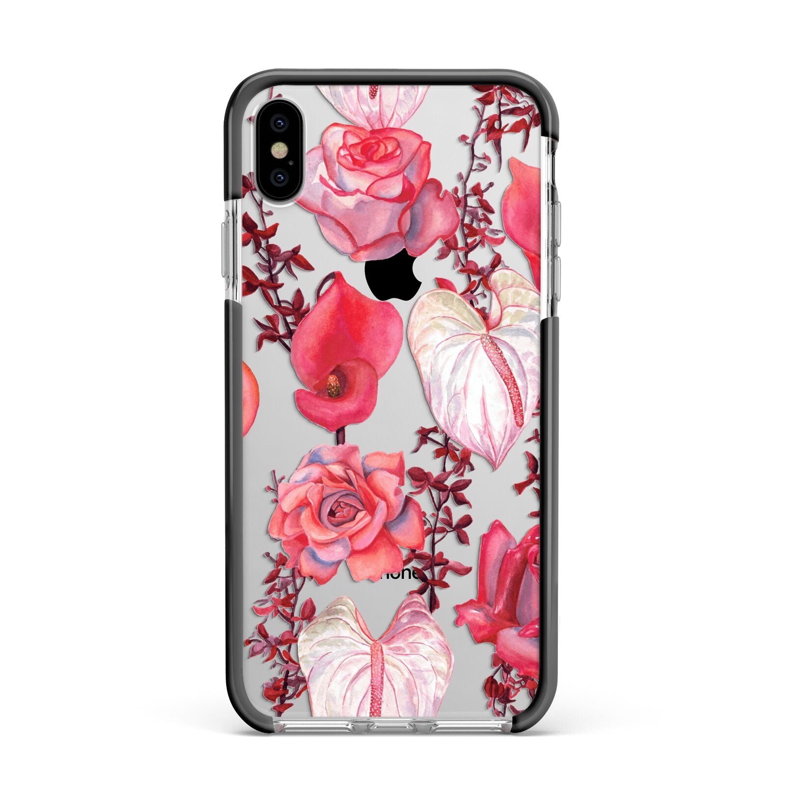 Valentines Flowers Apple iPhone Xs Max Impact Case Black Edge on Silver Phone