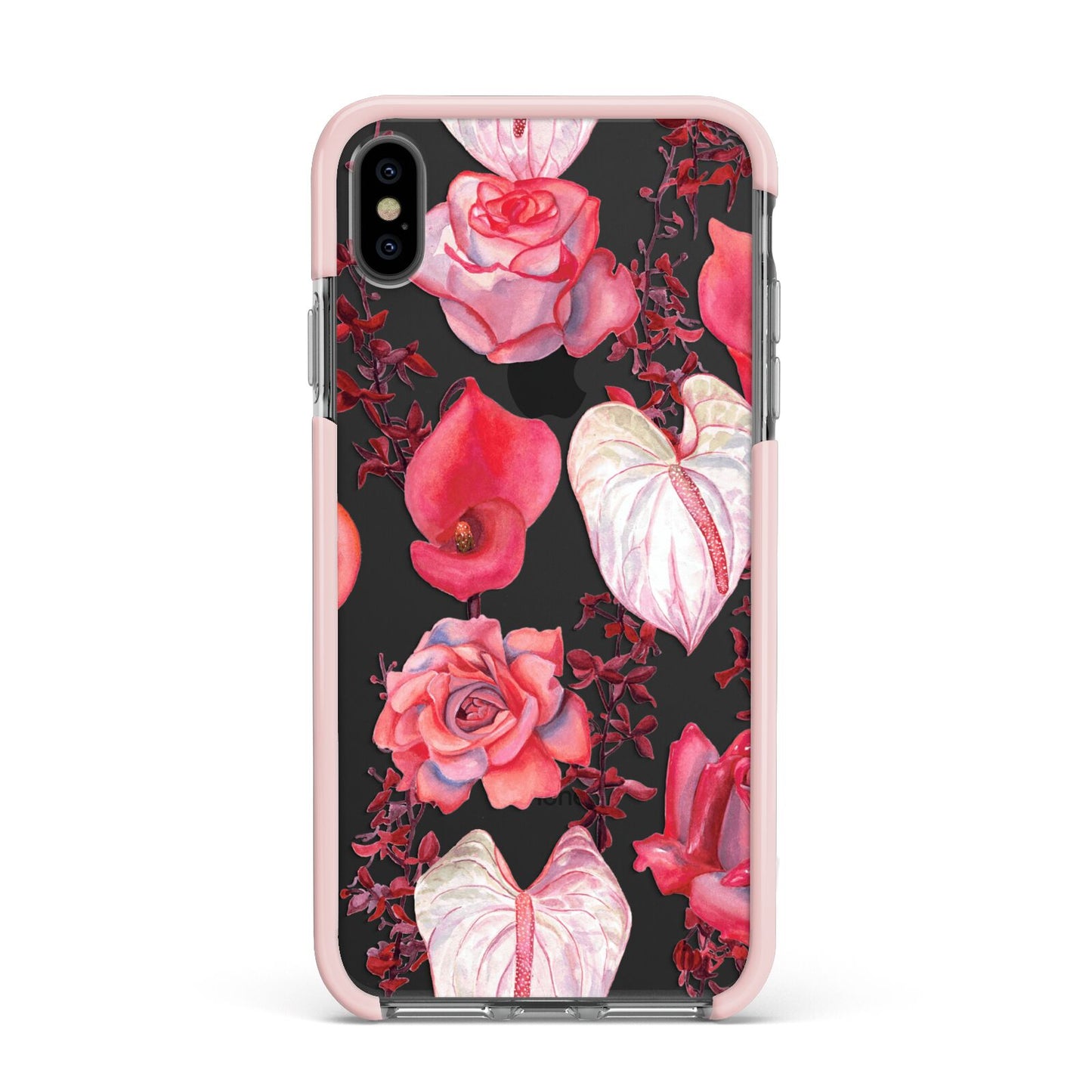 Valentines Flowers Apple iPhone Xs Max Impact Case Pink Edge on Black Phone