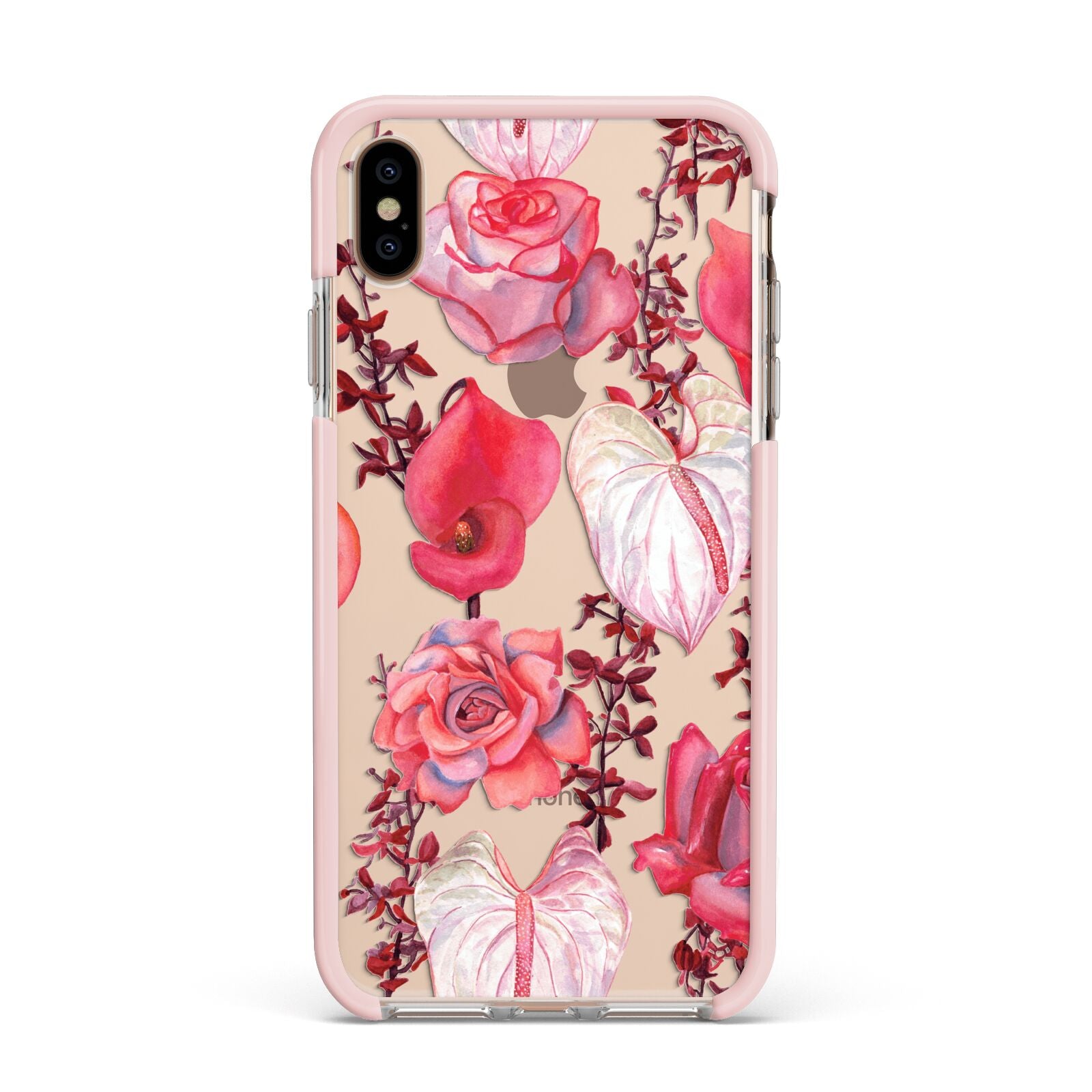Valentines Flowers Apple iPhone Xs Max Impact Case Pink Edge on Gold Phone