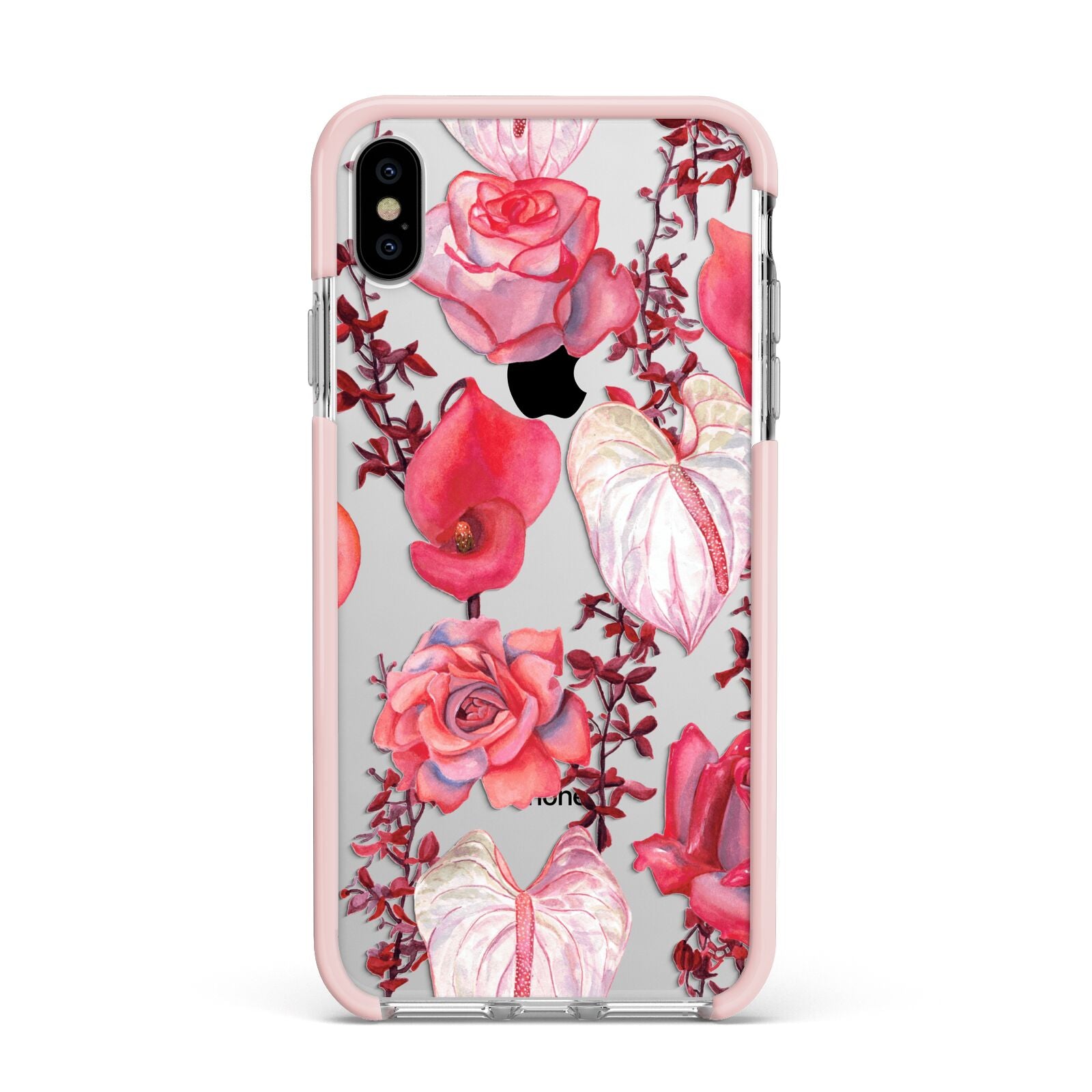 Valentines Flowers Apple iPhone Xs Max Impact Case Pink Edge on Silver Phone