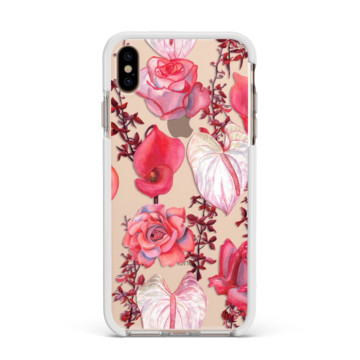 Valentines Flowers Apple iPhone Xs Max Impact Case White Edge on Gold Phone