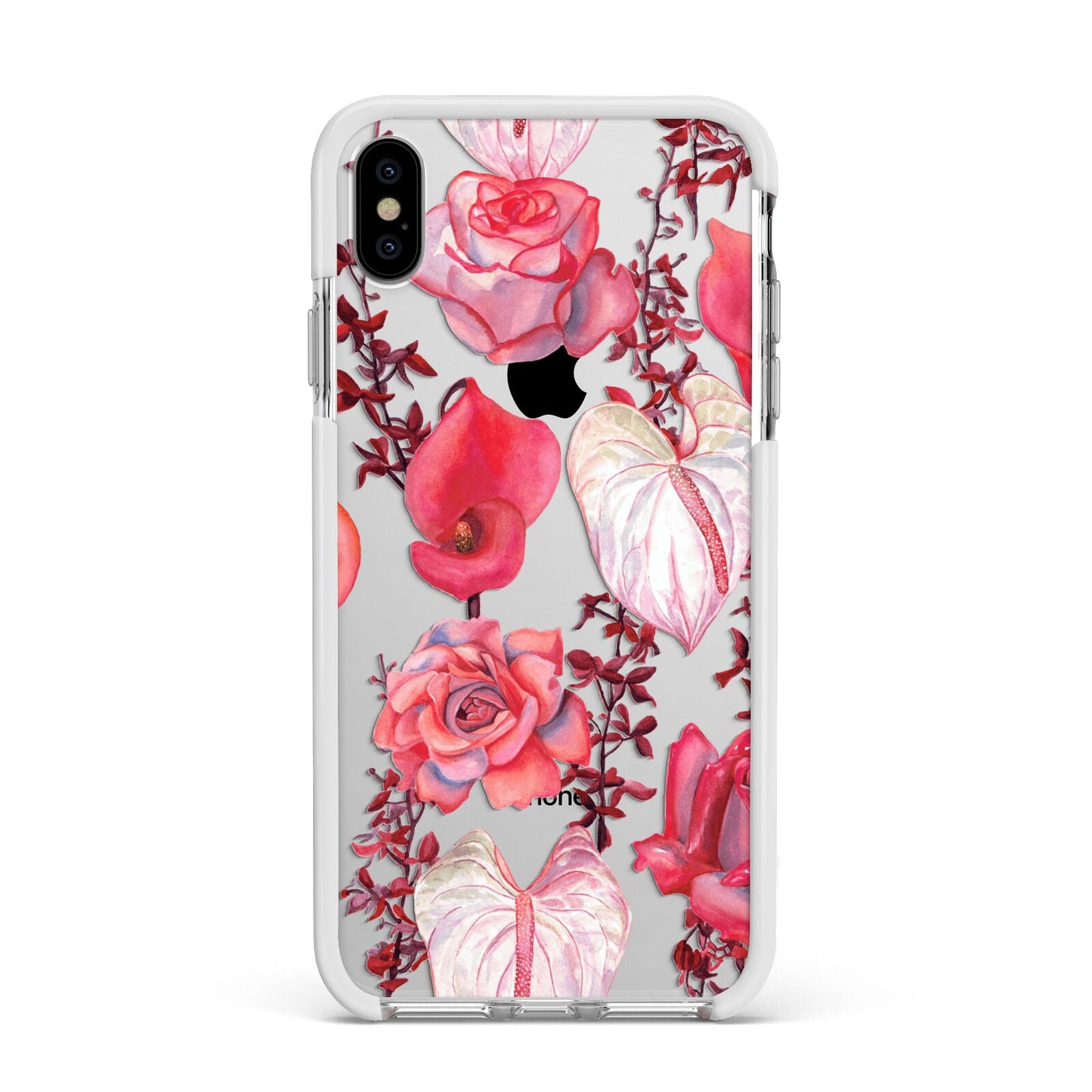 Valentines Flowers Apple iPhone Xs Max Impact Case White Edge on Silver Phone