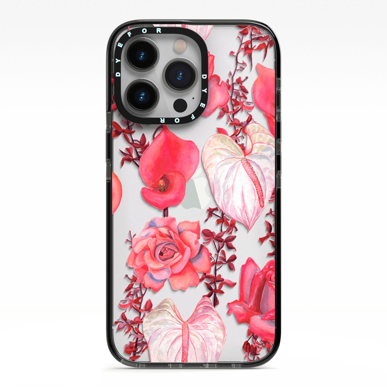 Valentines Flowers iPhone 13 Pro Black Impact Case on Silver phone