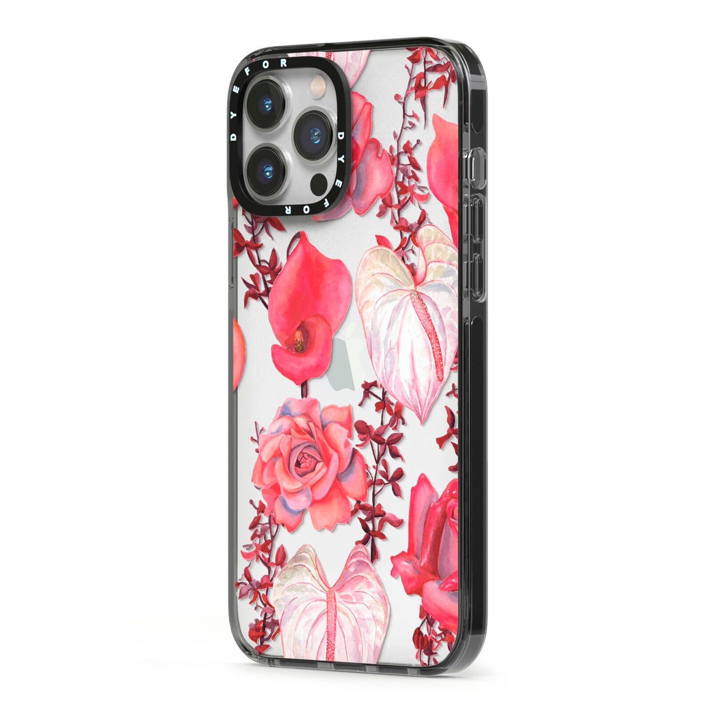 Valentines Flowers iPhone 13 Pro Max Black Impact Case Side Angle on Silver phone