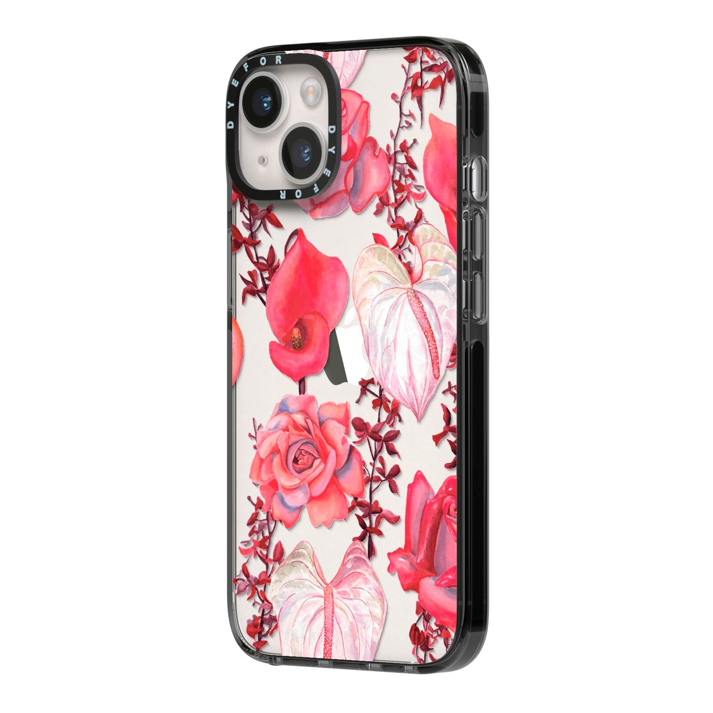 Valentines Flowers iPhone 14 Black Impact Case Side Angle on Silver phone