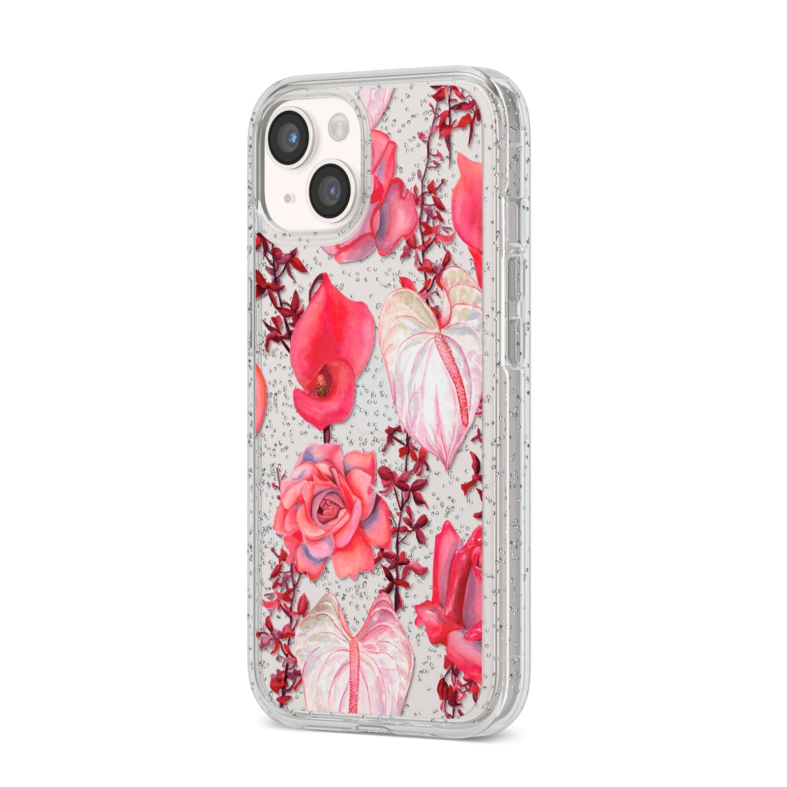 Valentines Flowers iPhone 14 Glitter Tough Case Starlight Angled Image