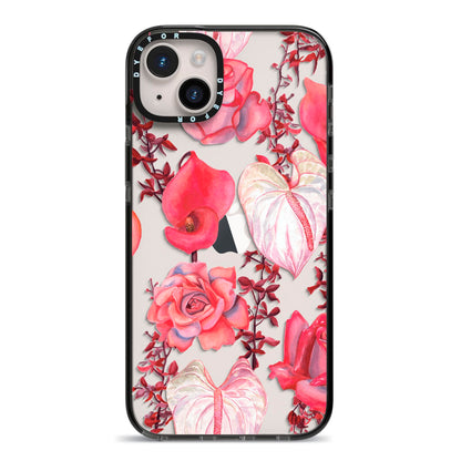 Valentines Flowers iPhone 14 Plus Black Impact Case on Silver phone