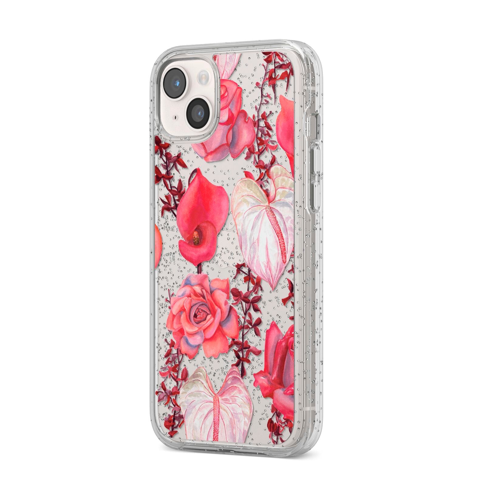Valentines Flowers iPhone 14 Plus Glitter Tough Case Starlight Angled Image