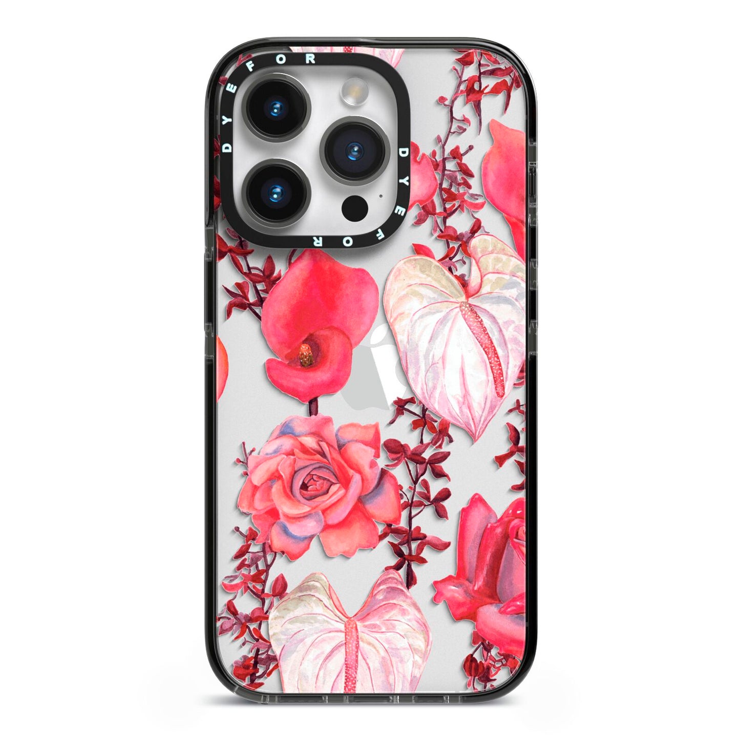 Valentines Flowers iPhone 14 Pro Black Impact Case on Silver phone