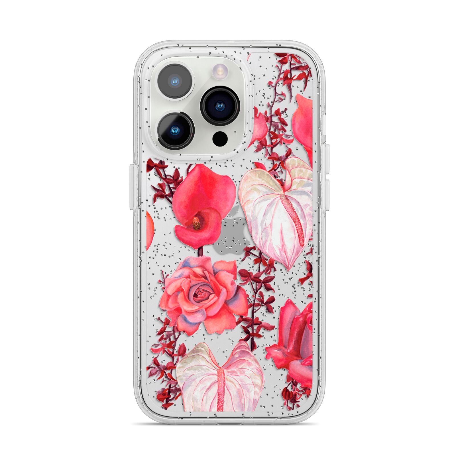 Valentines Flowers iPhone 14 Pro Glitter Tough Case Silver
