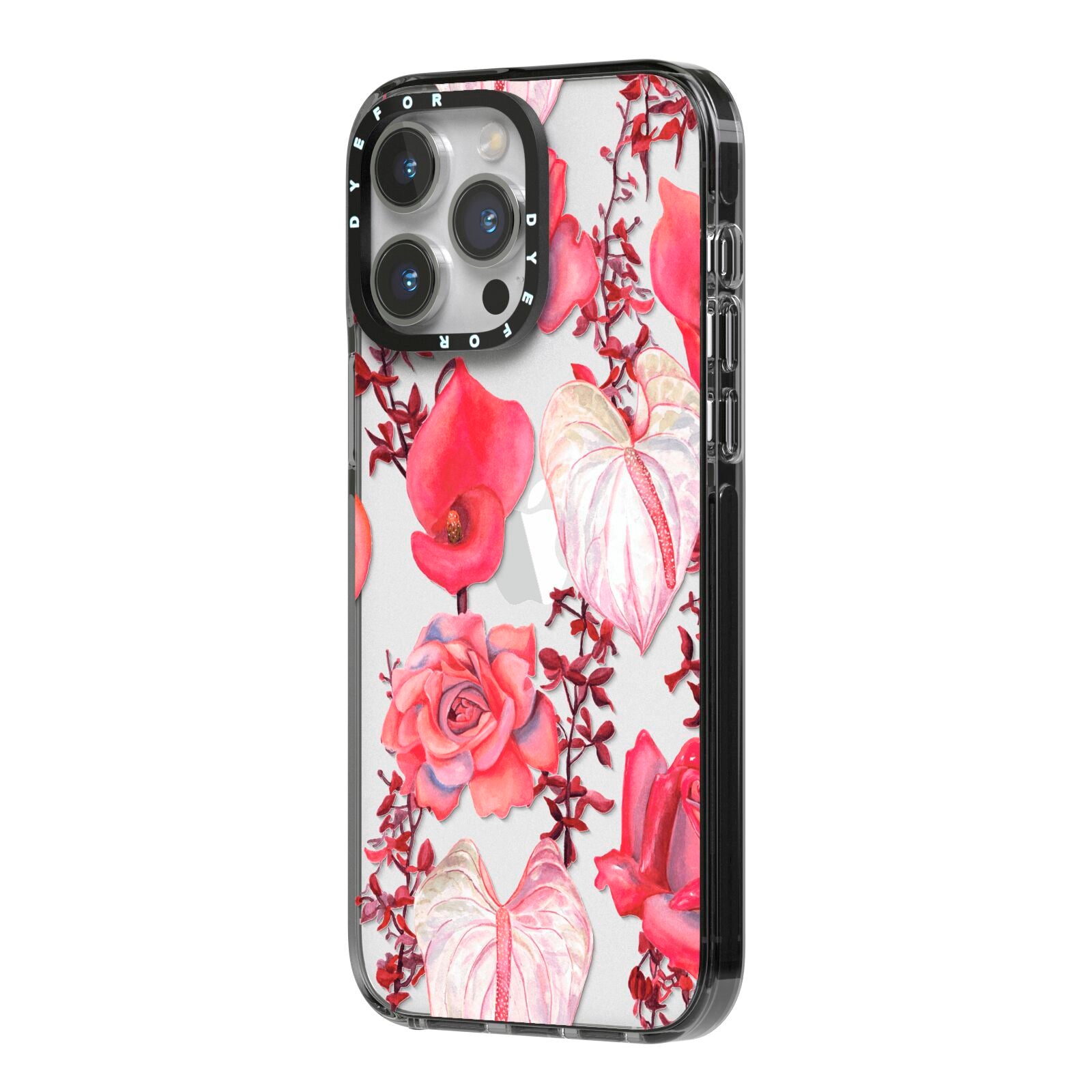 Valentines Flowers iPhone 14 Pro Max Black Impact Case Side Angle on Silver phone