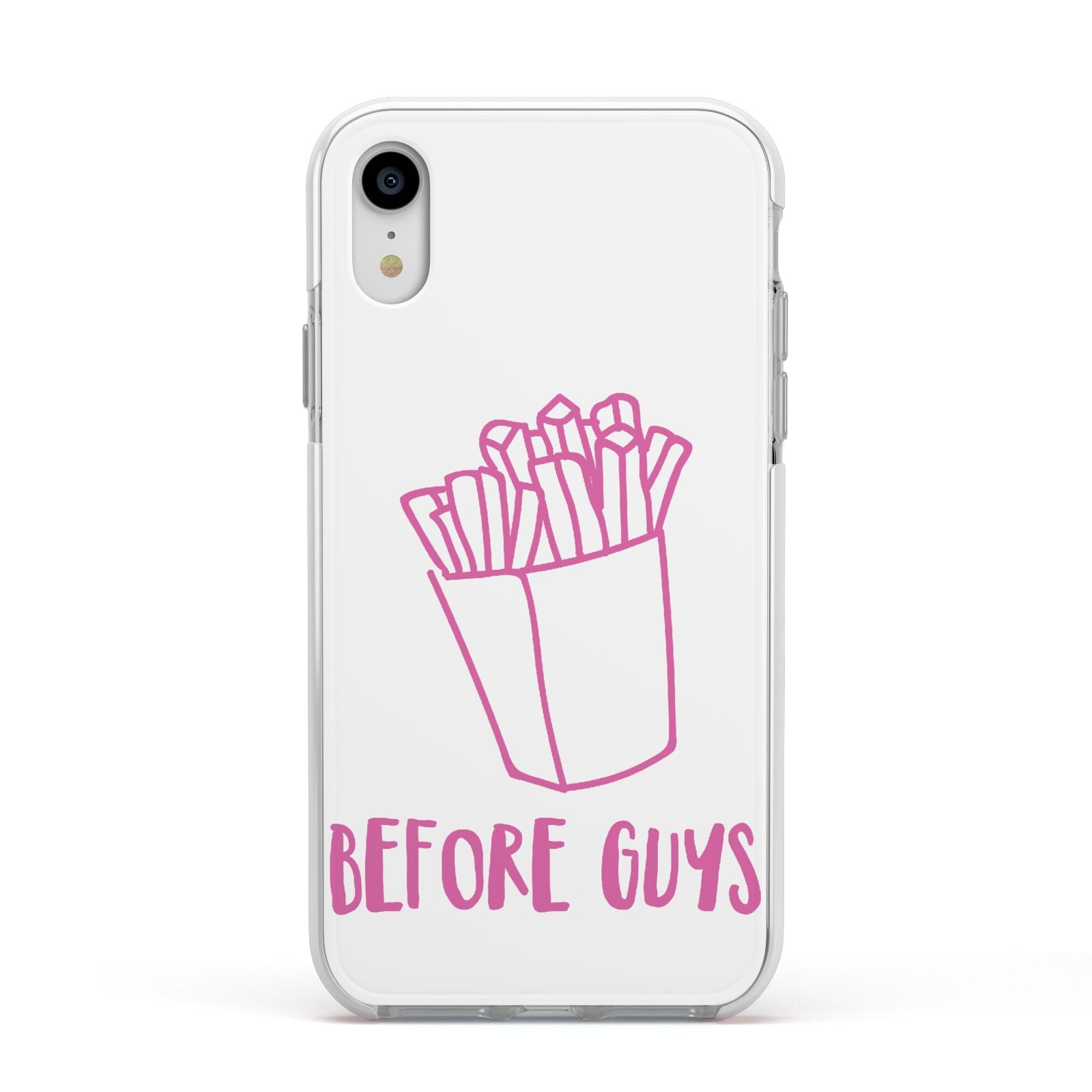 Valentines Fries Before Guys Apple iPhone XR Impact Case White Edge on Silver Phone