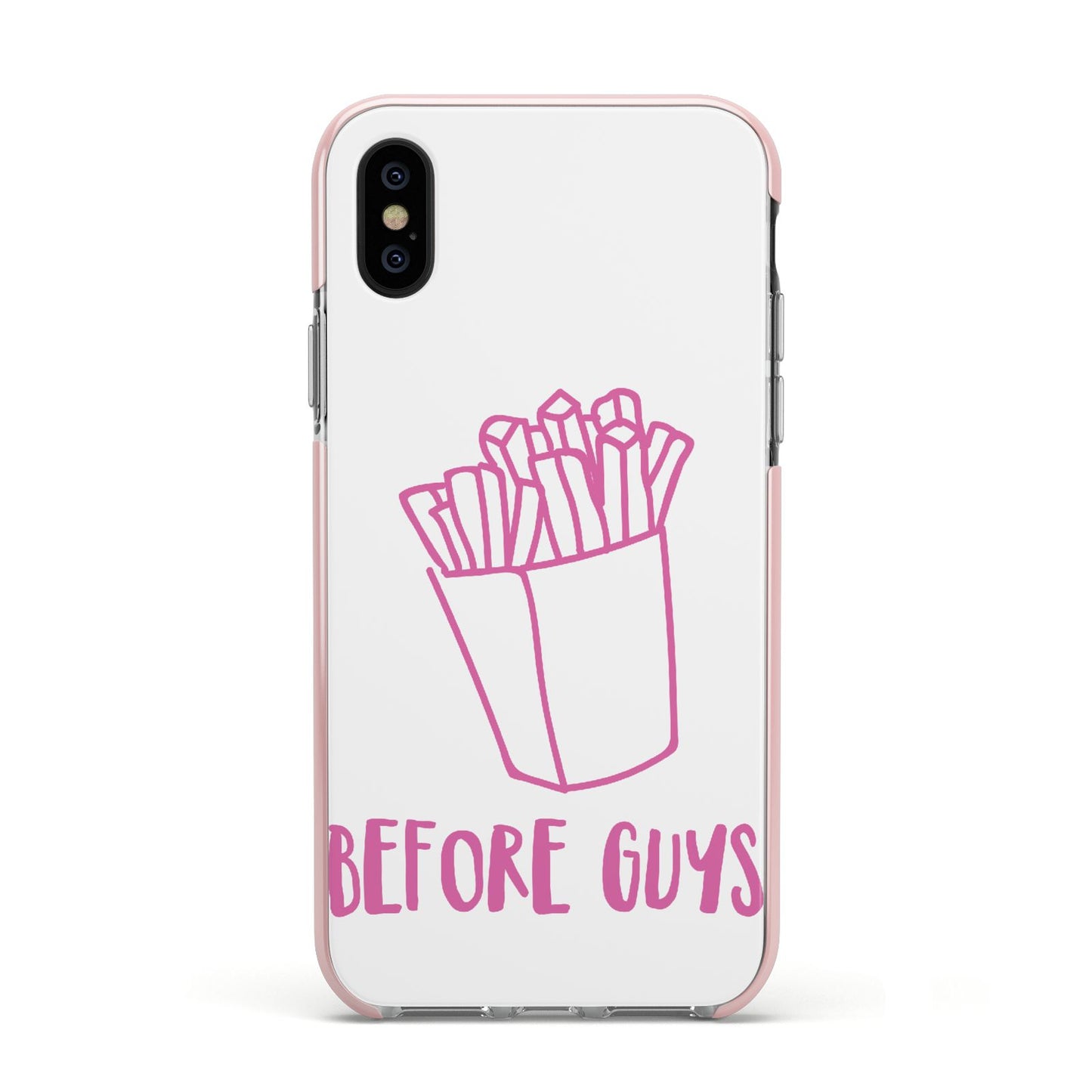 Valentines Fries Before Guys Apple iPhone Xs Impact Case Pink Edge on Black Phone