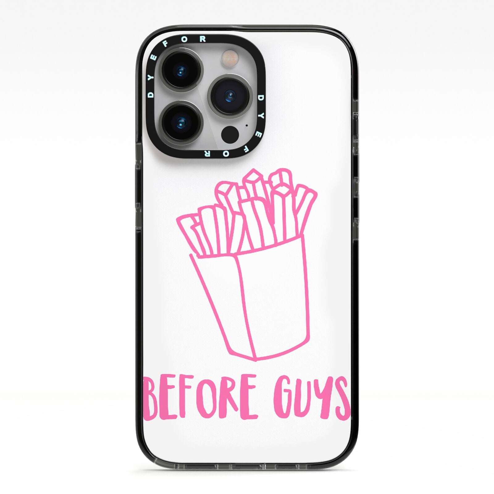 Valentines Fries Before Guys iPhone 13 Pro Black Impact Case on Silver phone