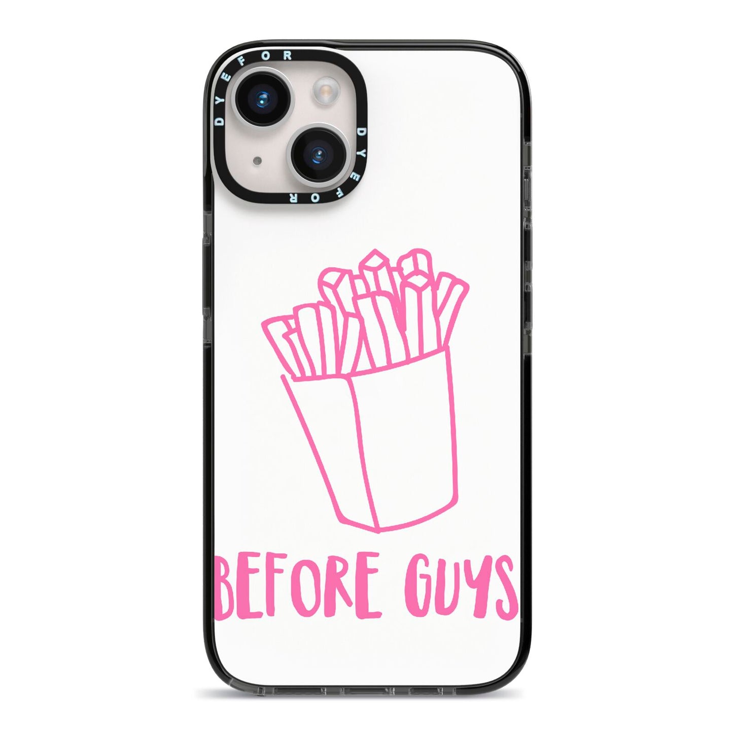 Valentines Fries Before Guys iPhone 14 Black Impact Case on Silver phone