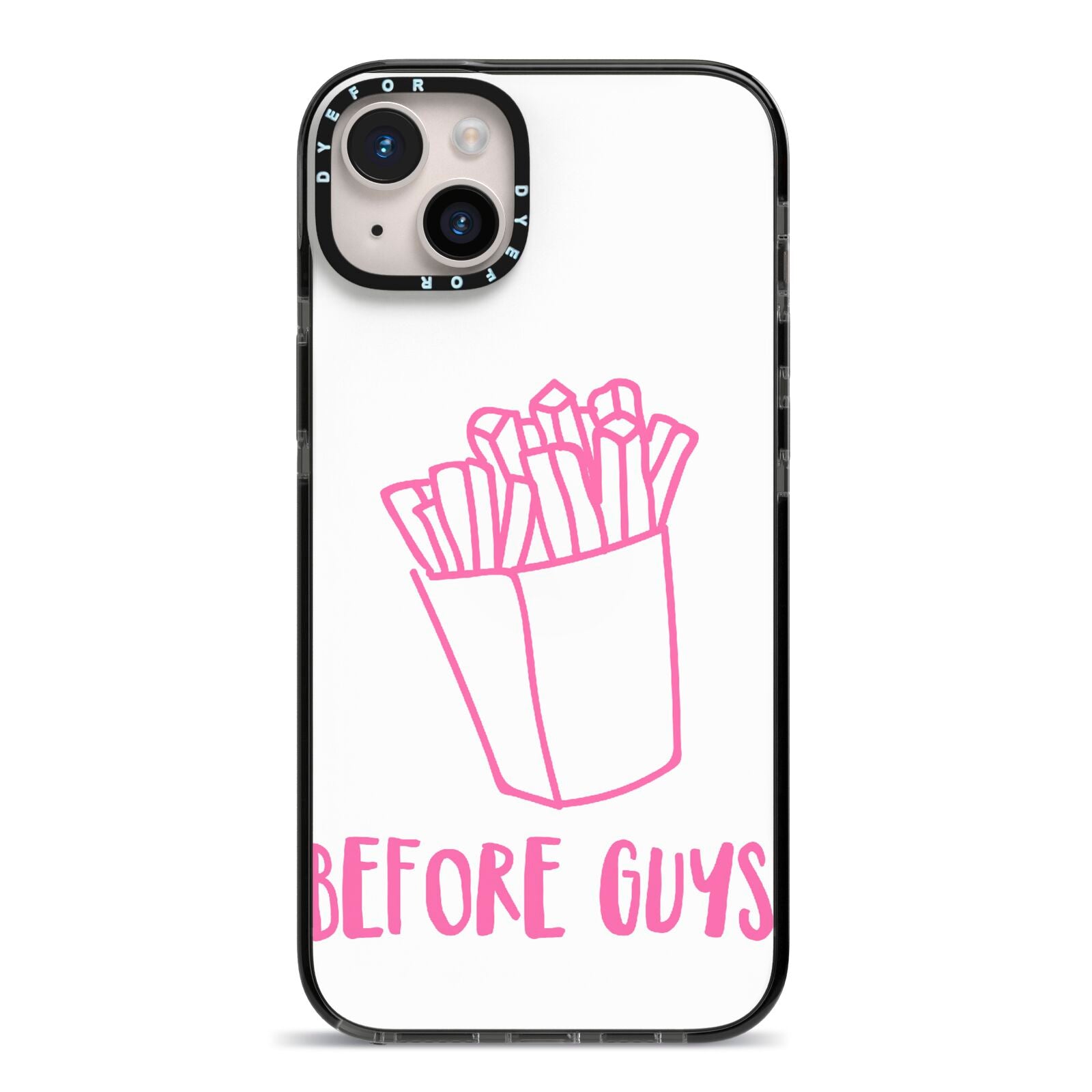 Valentines Fries Before Guys iPhone 14 Plus Black Impact Case on Silver phone