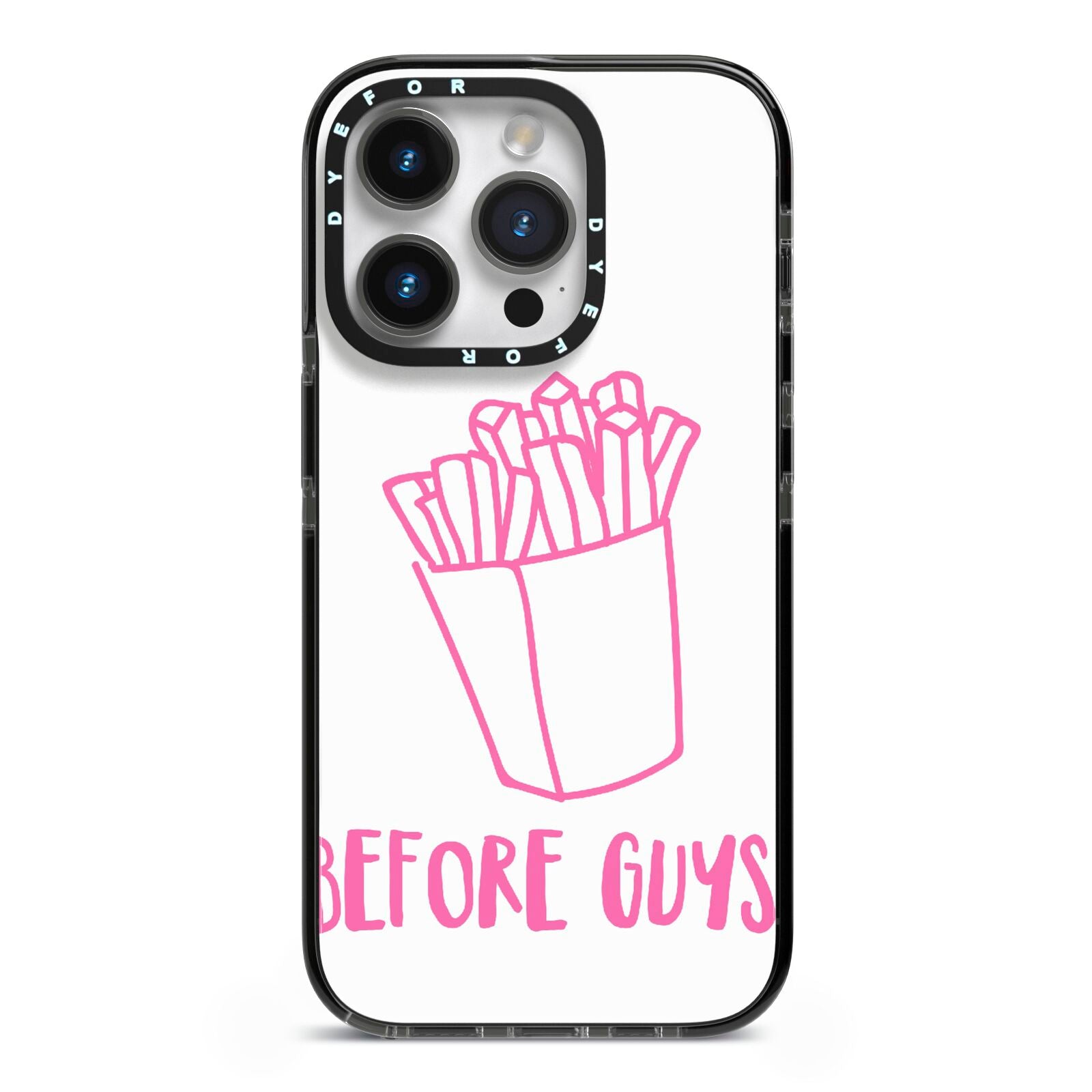 Valentines Fries Before Guys iPhone 14 Pro Black Impact Case on Silver phone