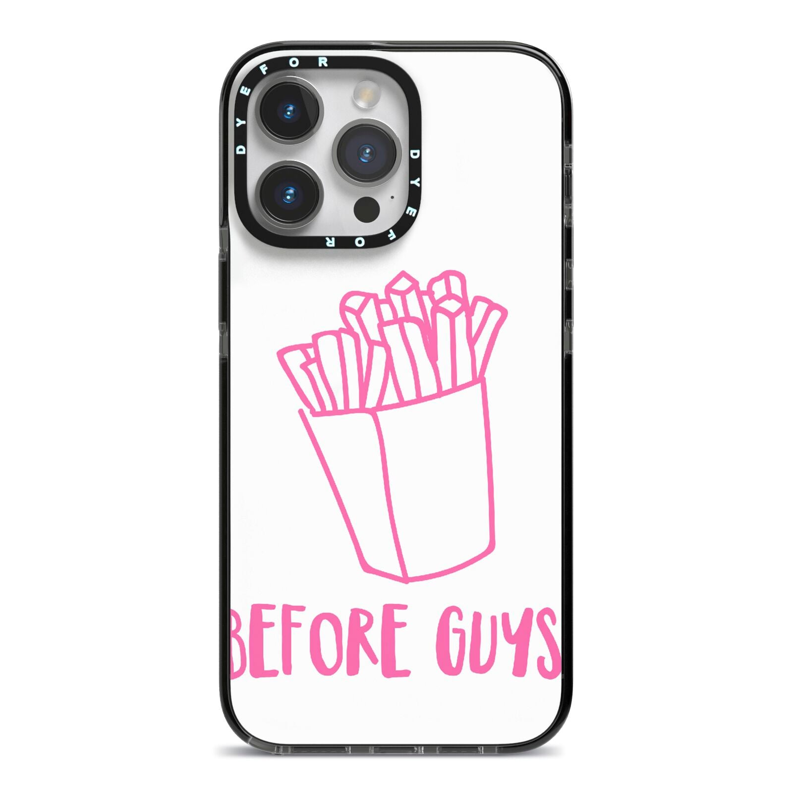 Valentines Fries Before Guys iPhone 14 Pro Max Black Impact Case on Silver phone