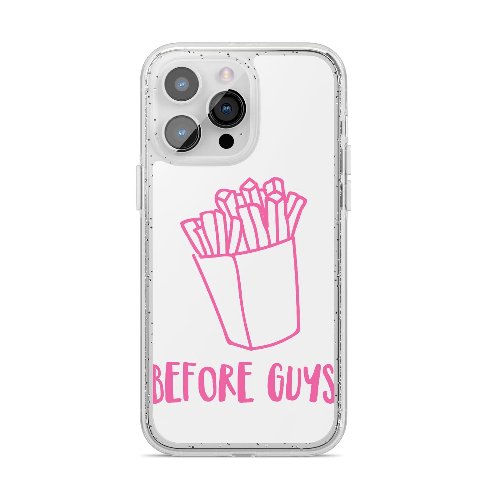 Valentines Fries Before Guys iPhone 14 Pro Max Glitter Tough Case Silver