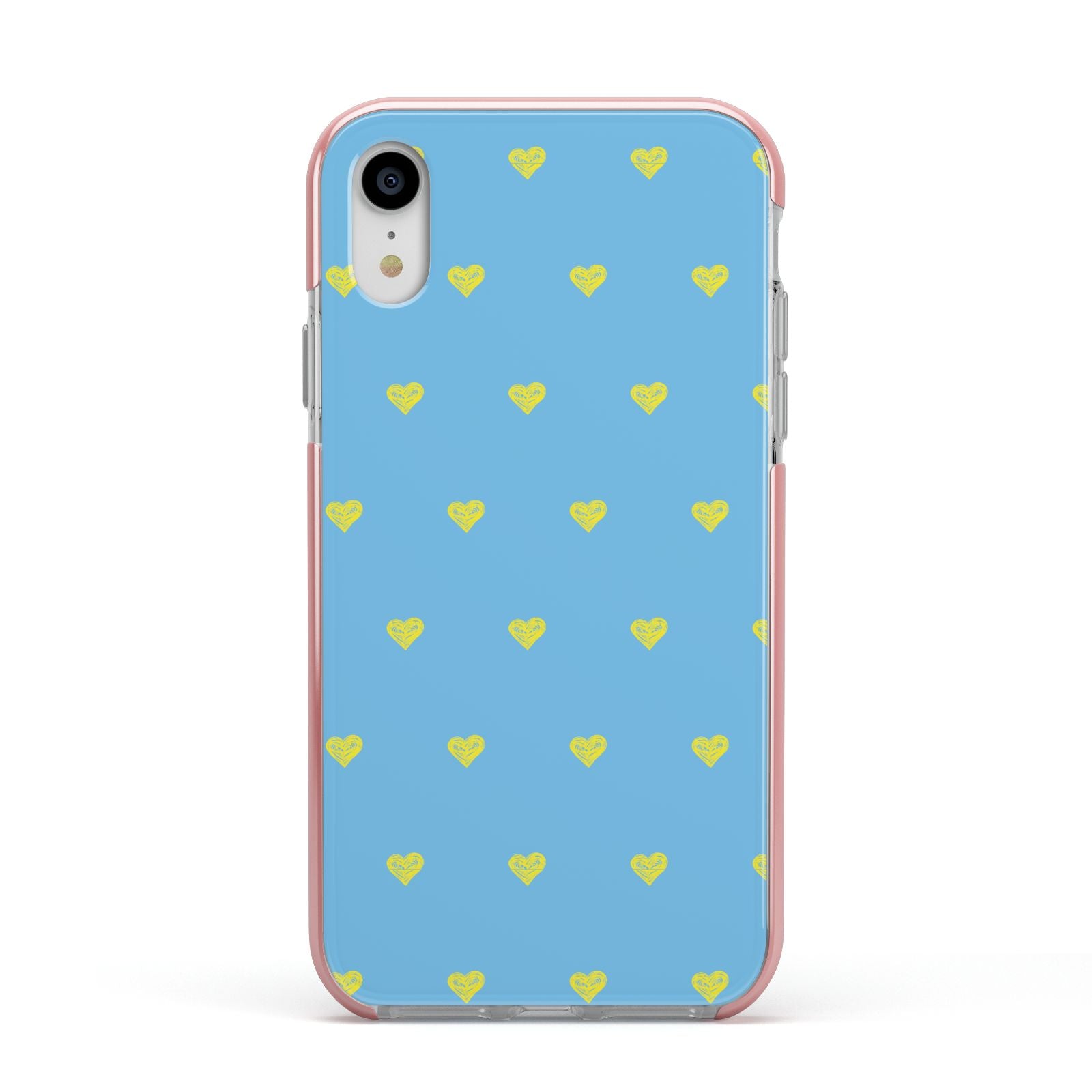 Valentines Hearts Polka Dot Apple iPhone XR Impact Case Pink Edge on Silver Phone