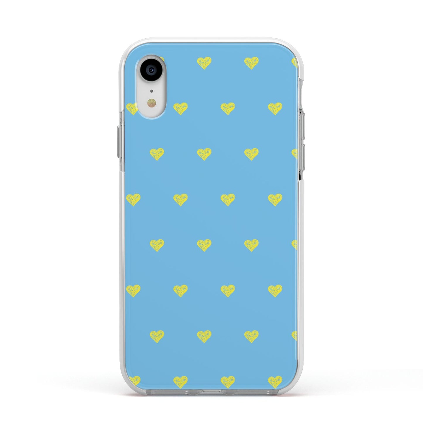 Valentines Hearts Polka Dot Apple iPhone XR Impact Case White Edge on Silver Phone