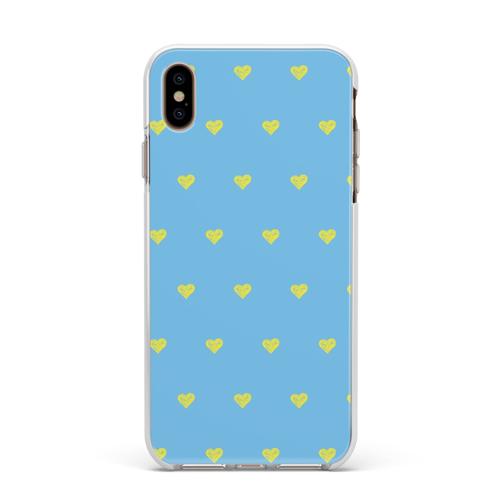 Valentines Hearts Polka Dot Apple iPhone Xs Max Impact Case White Edge on Gold Phone