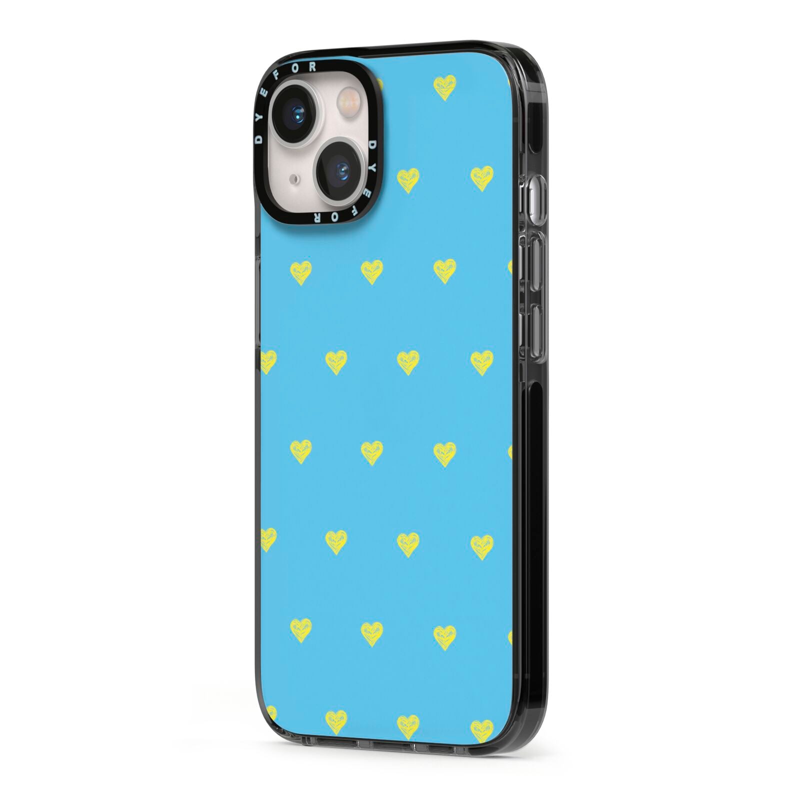 Valentines Hearts Polka Dot iPhone 13 Black Impact Case Side Angle on Silver phone