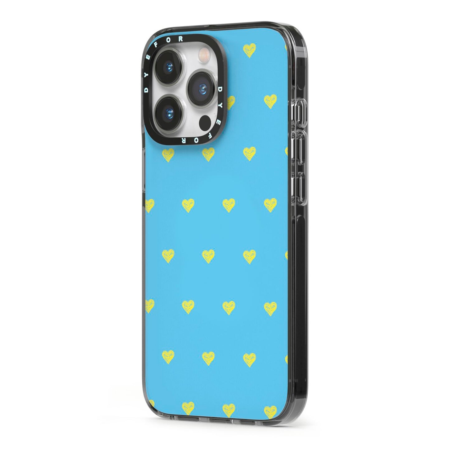 Valentines Hearts Polka Dot iPhone 13 Pro Black Impact Case Side Angle on Silver phone