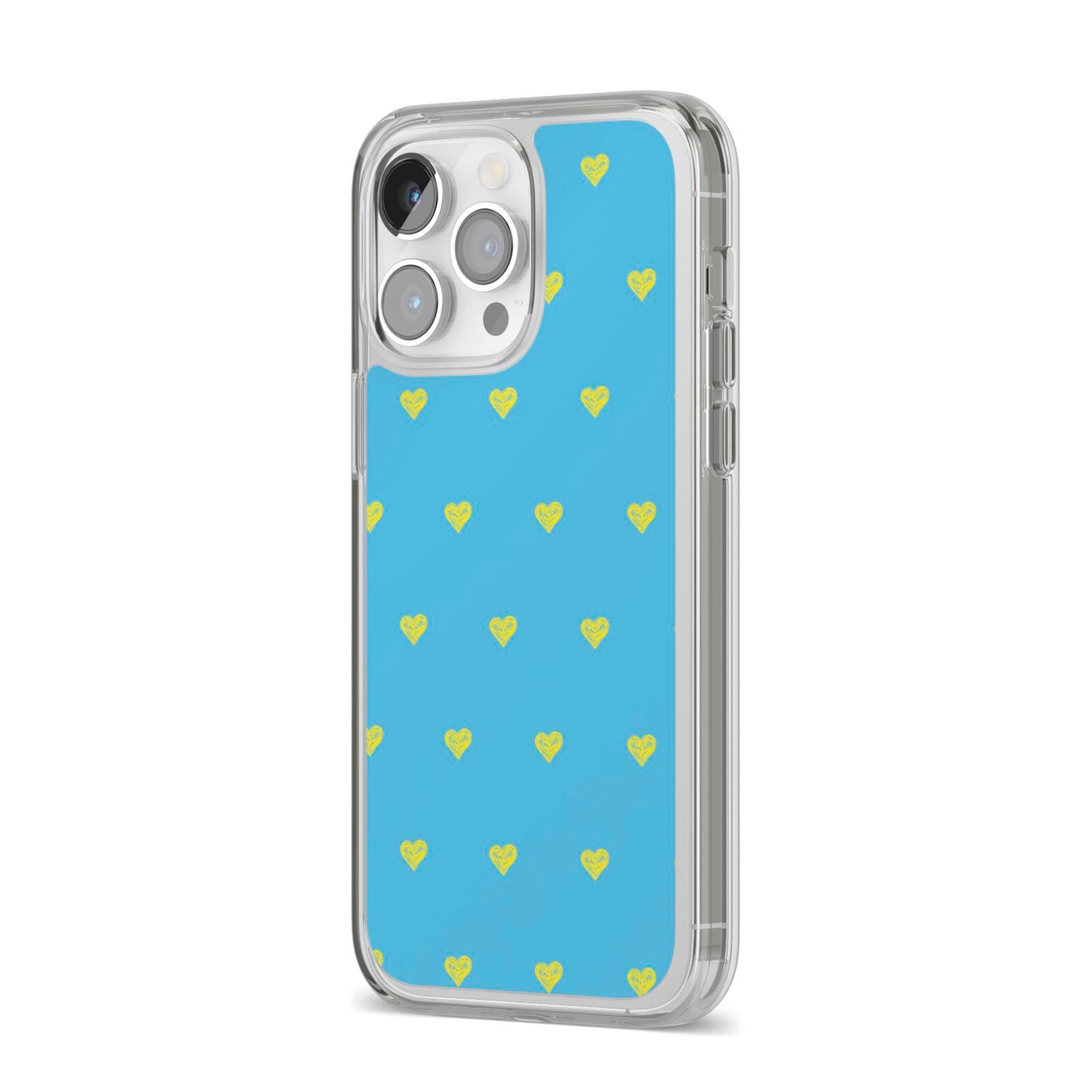 Valentines Hearts Polka Dot iPhone 14 Pro Max Clear Tough Case Silver Angled Image