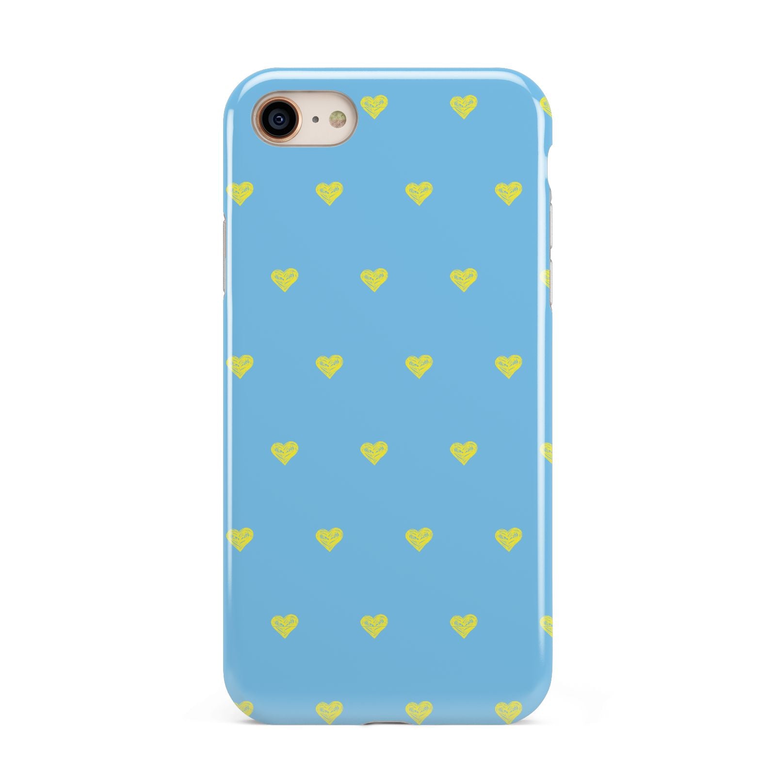 Valentines Hearts Polka Dot iPhone 8 3D Tough Case on Gold Phone