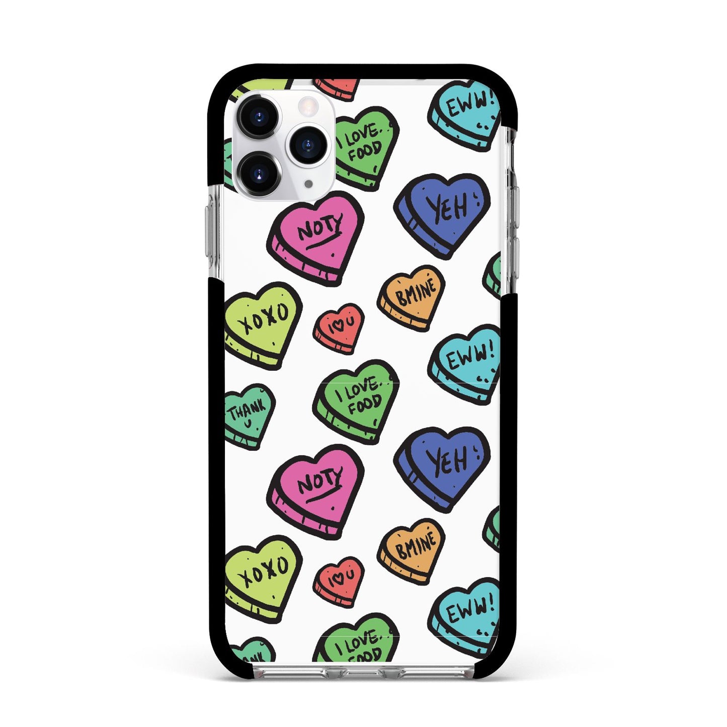 Valentines Love Heart Sweets Apple iPhone 11 Pro Max in Silver with Black Impact Case