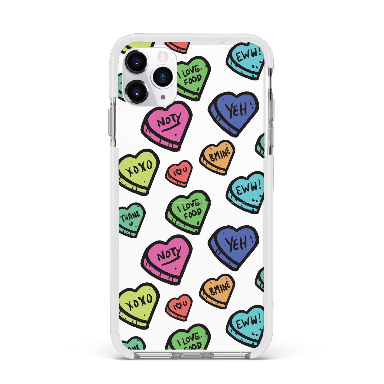 Valentines Love Heart Sweets Apple iPhone 11 Pro Max in Silver with White Impact Case