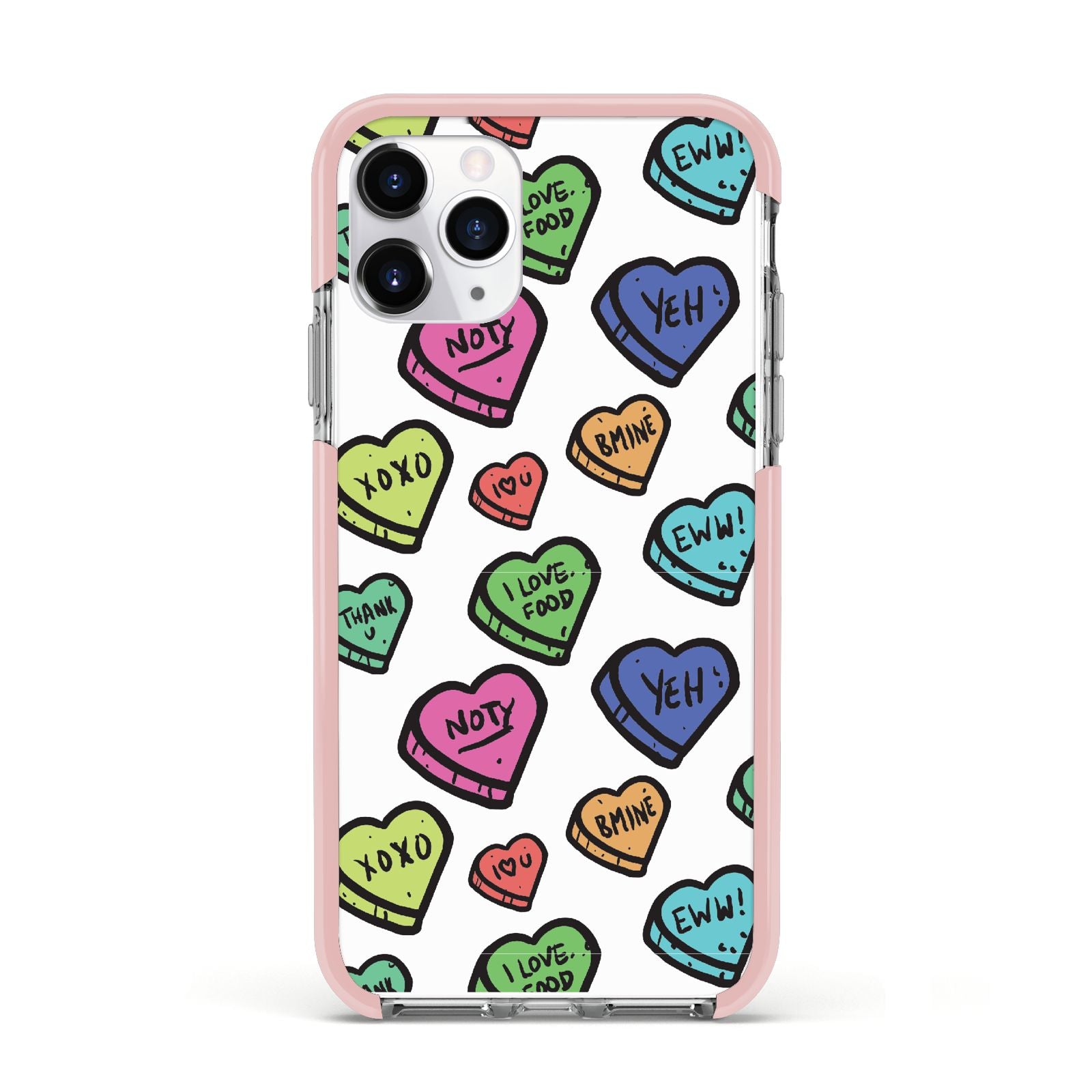 Valentines Love Heart Sweets Apple iPhone 11 Pro in Silver with Pink Impact Case