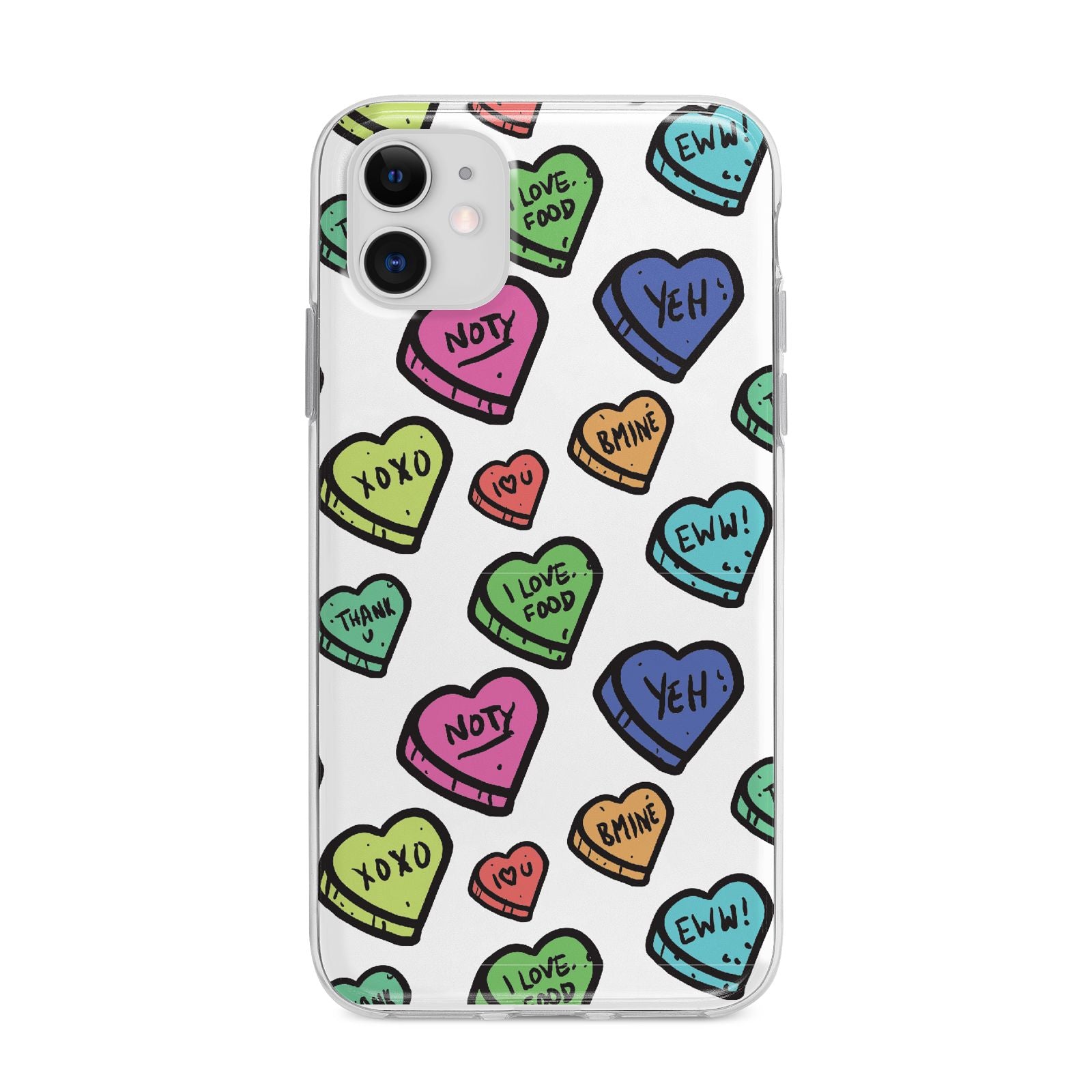 Valentines Love Heart Sweets Apple iPhone 11 in White with Bumper Case