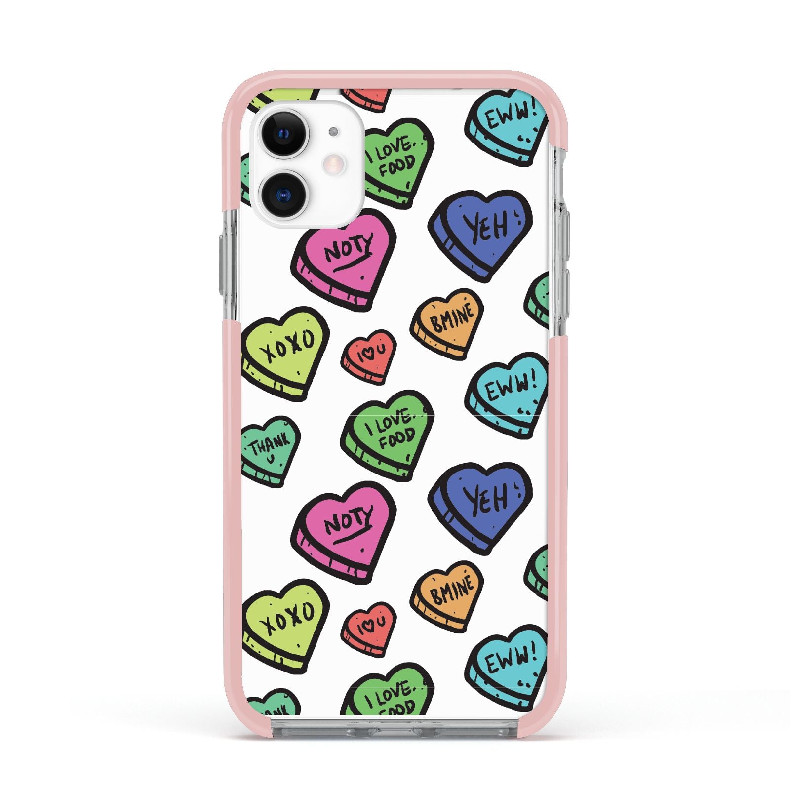 Valentines Love Heart Sweets Apple iPhone 11 in White with Pink Impact Case