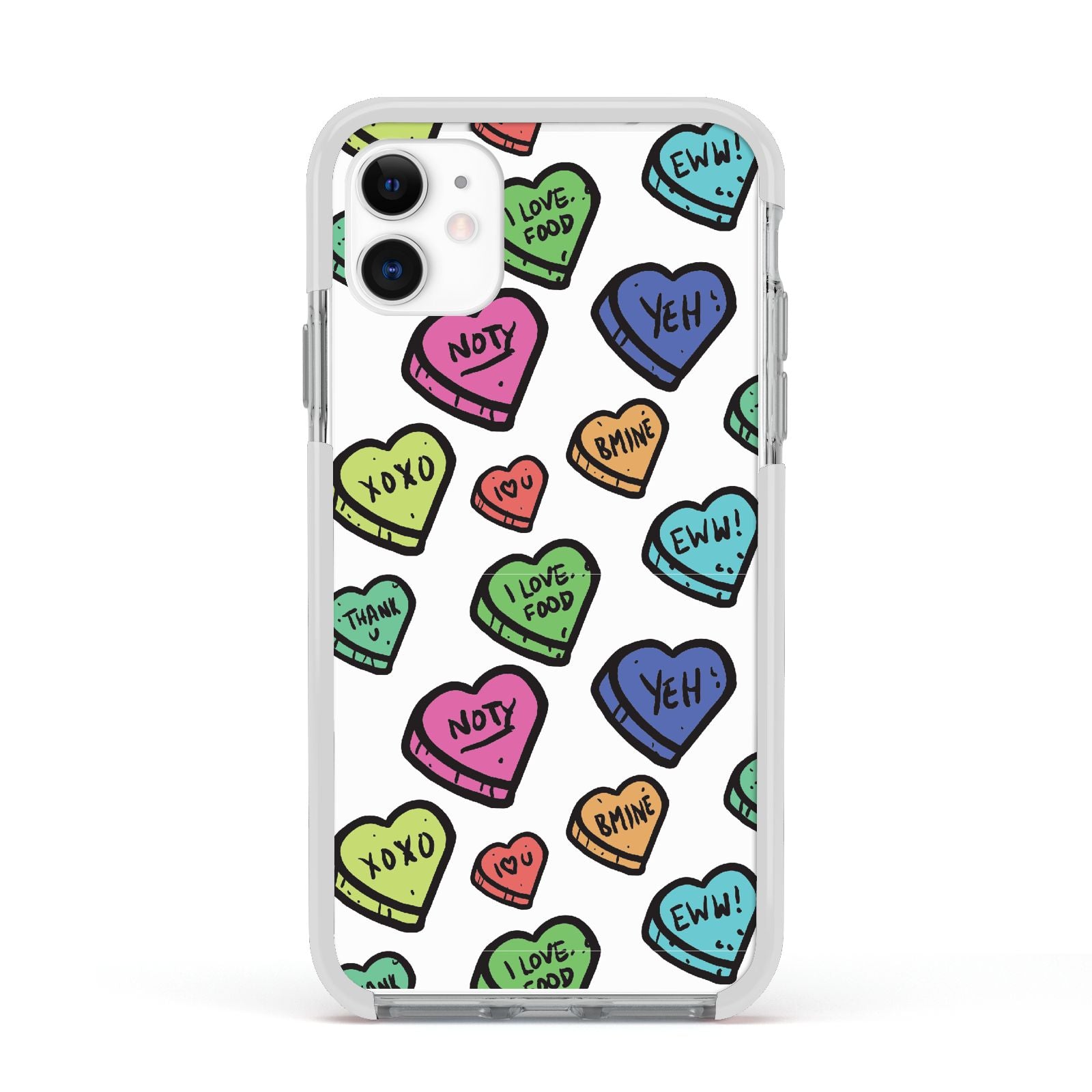 Valentines Love Heart Sweets Apple iPhone 11 in White with White Impact Case