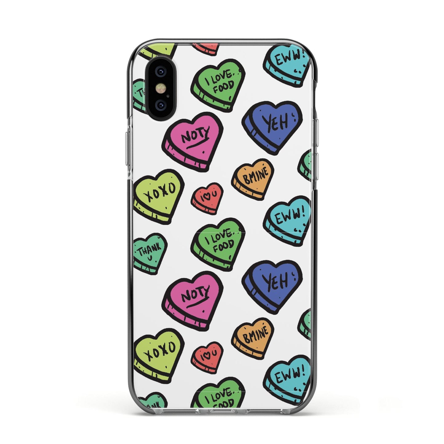 Valentines Love Heart Sweets Apple iPhone Xs Impact Case Black Edge on Black Phone