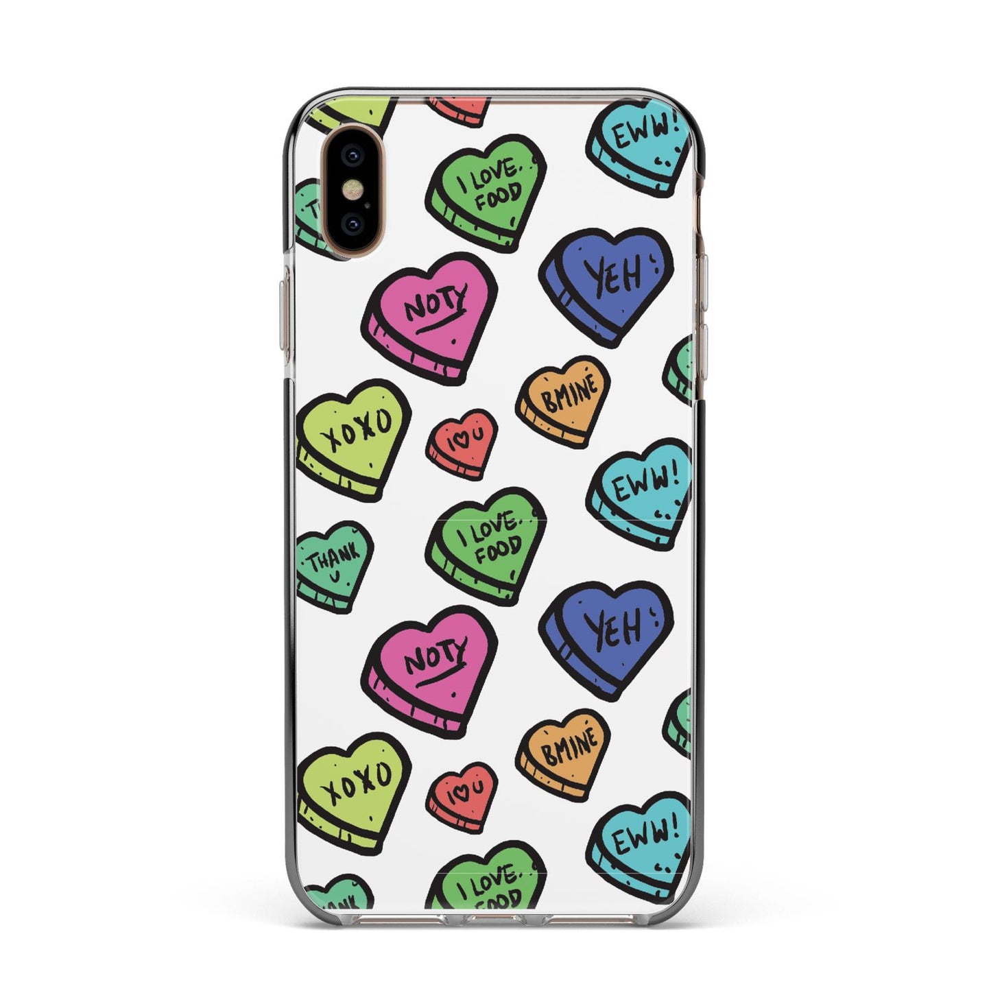 Valentines Love Heart Sweets Apple iPhone Xs Max Impact Case Black Edge on Gold Phone