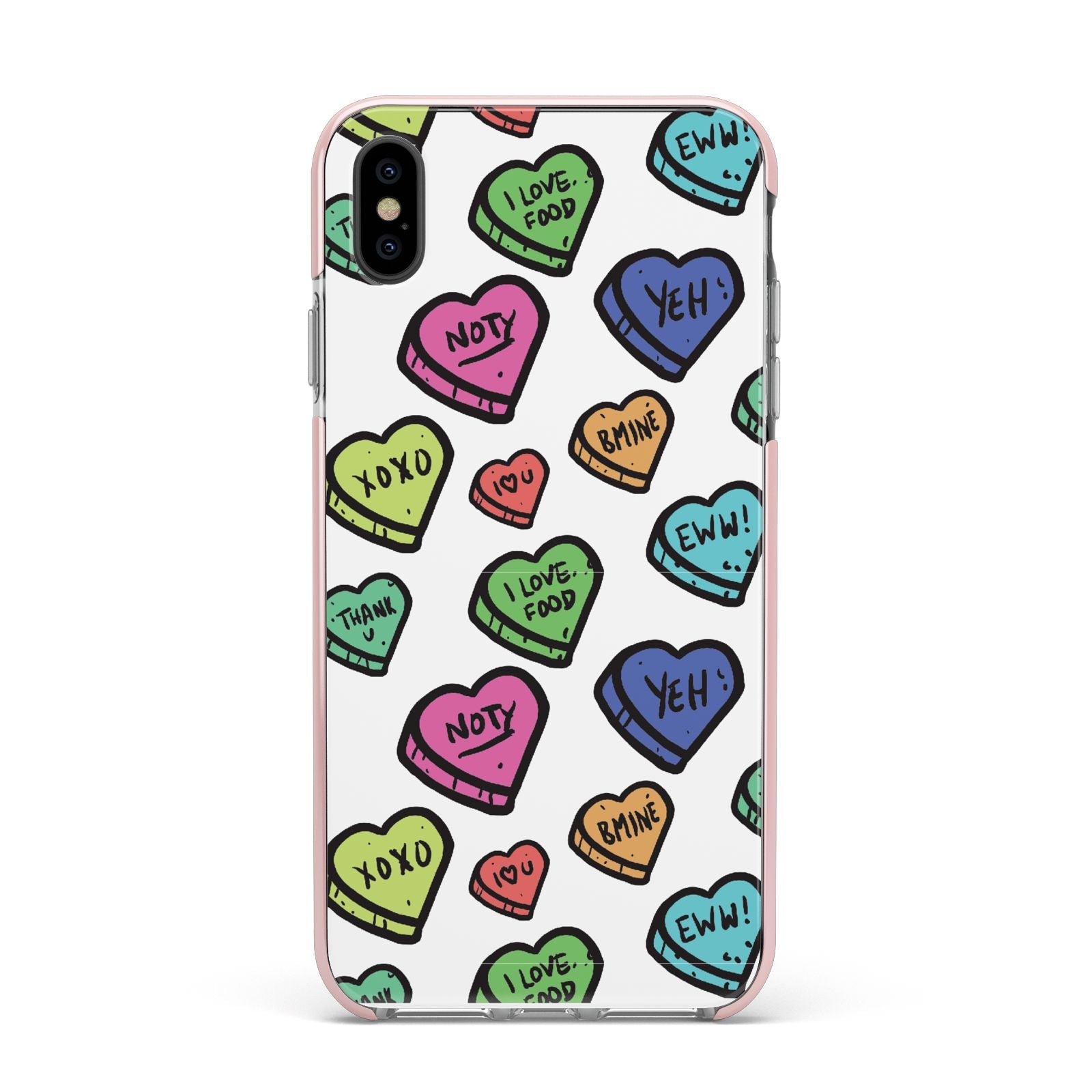 Valentines Love Heart Sweets Apple iPhone Xs Max Impact Case Pink Edge on Black Phone