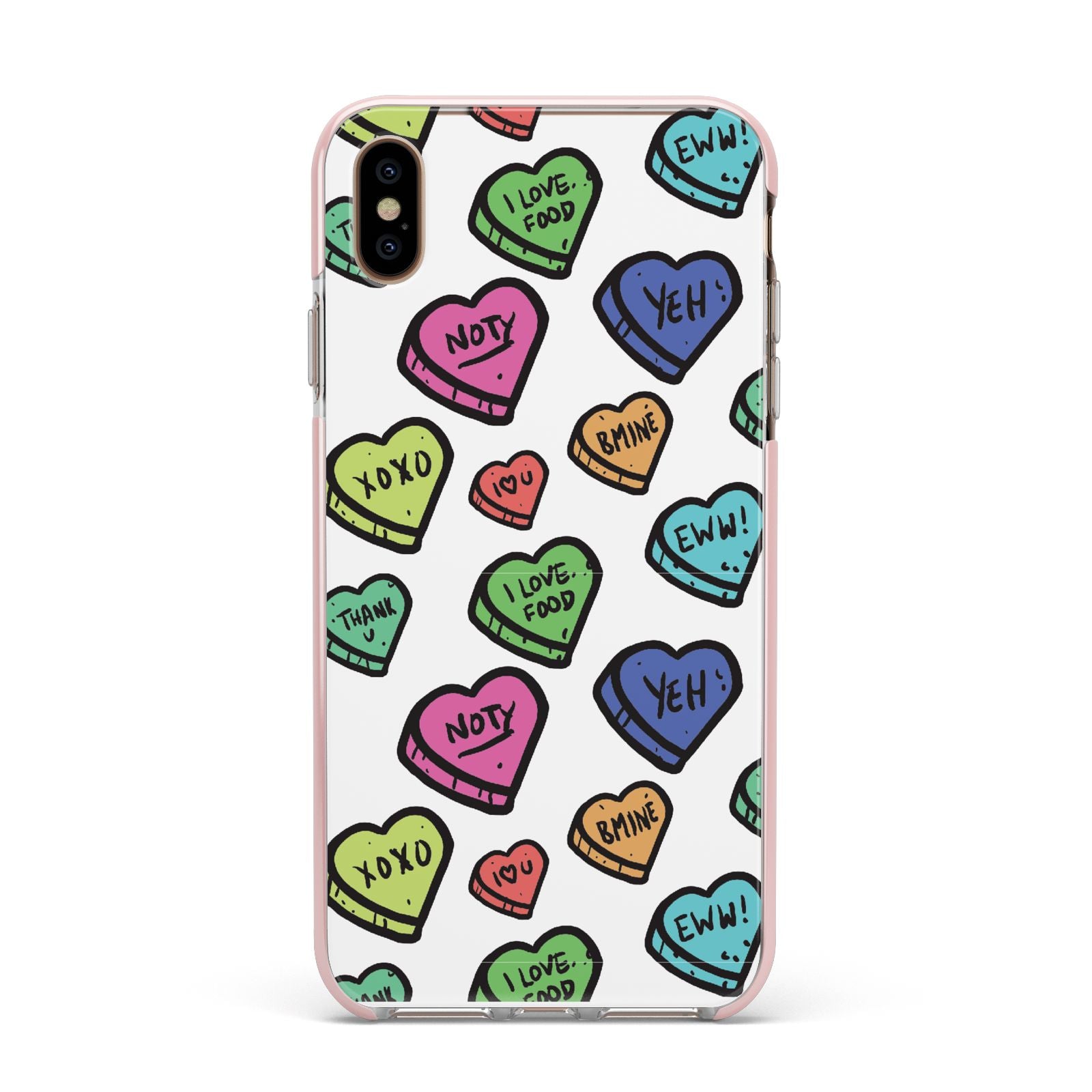 Valentines Love Heart Sweets Apple iPhone Xs Max Impact Case Pink Edge on Gold Phone