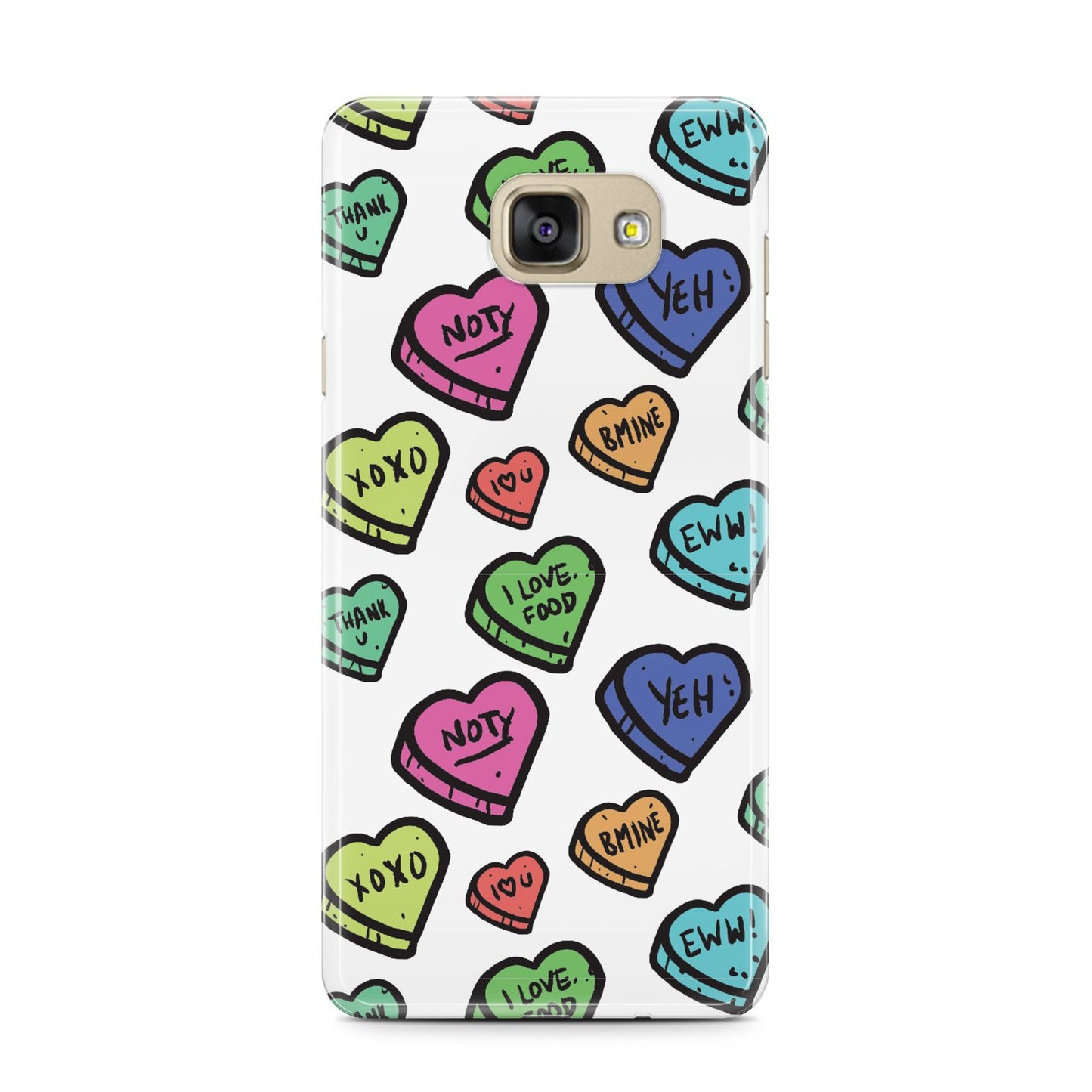 Valentines Love Heart Sweets Samsung Galaxy A7 2016 Case on gold phone